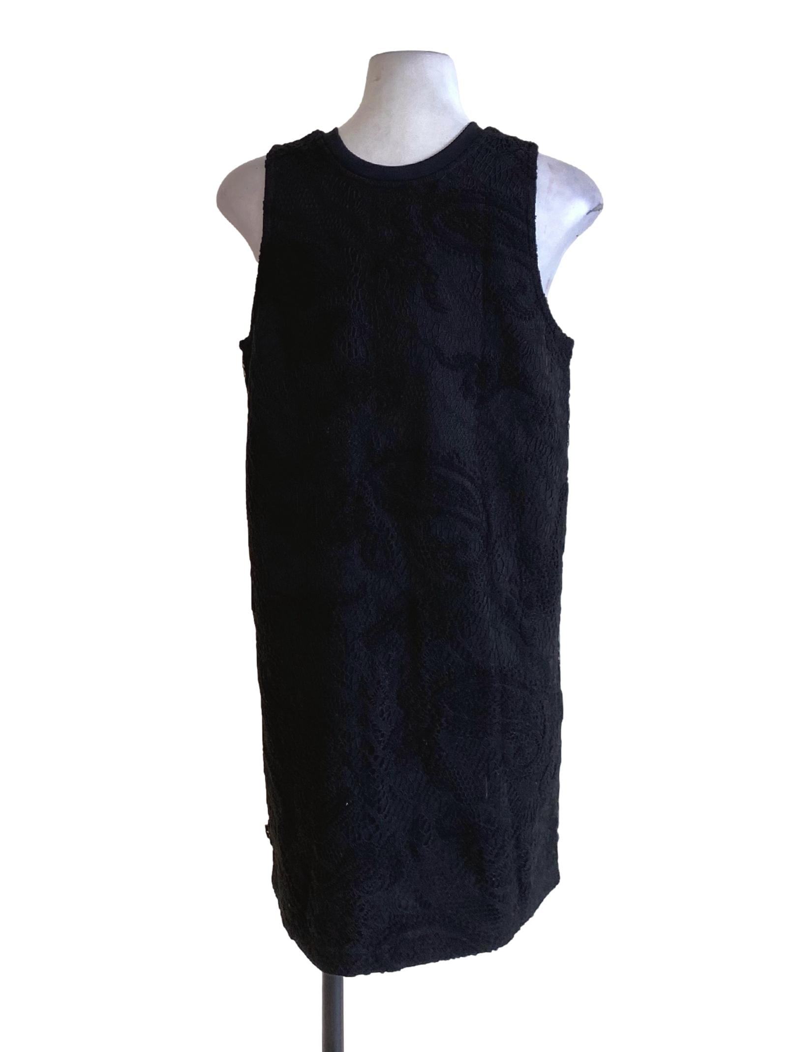 Jet Black Rough Lace Round Neck Sleeveless Tank Dress