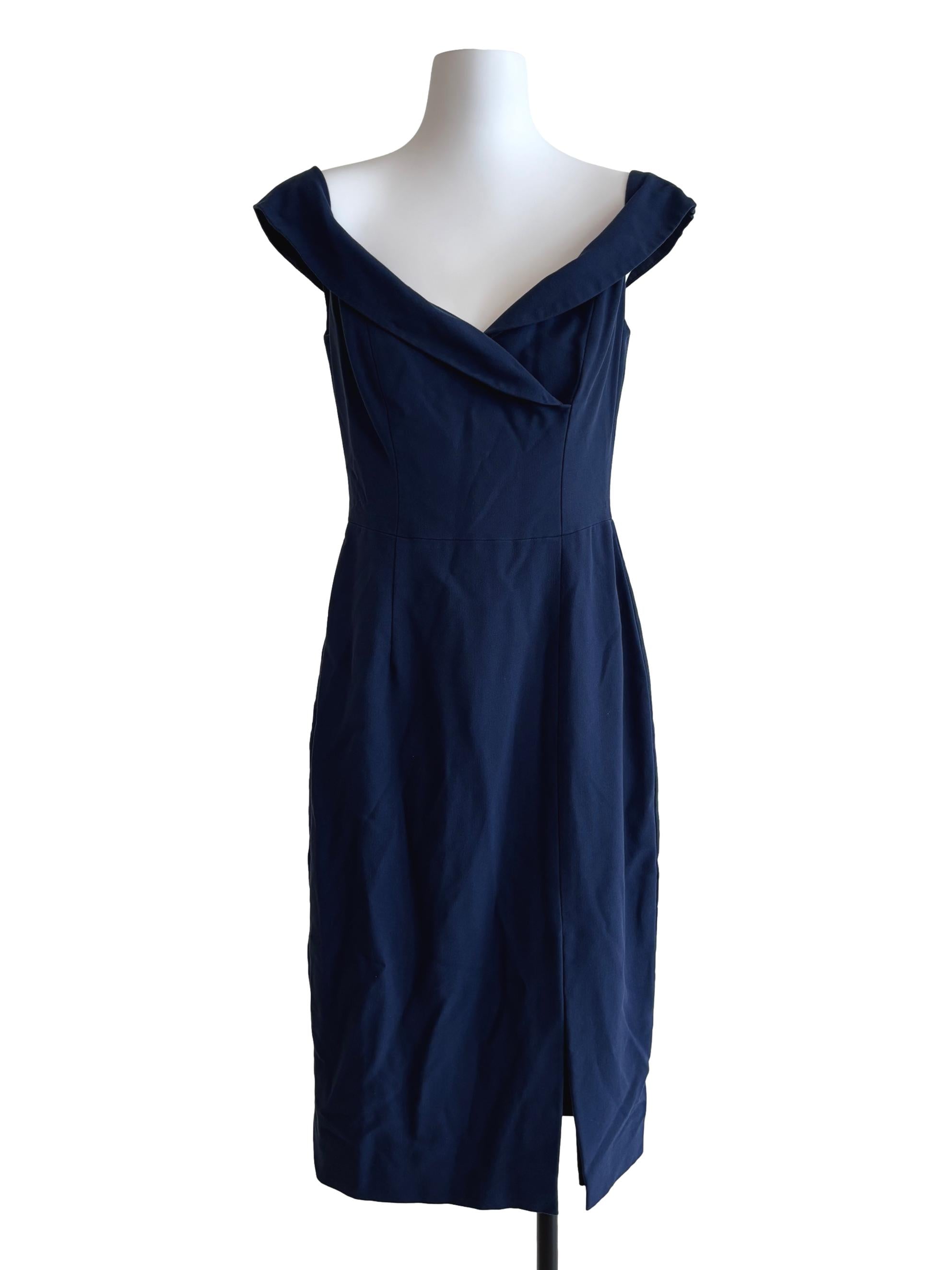 Navy Blue Off Shoulder Pencil Dress