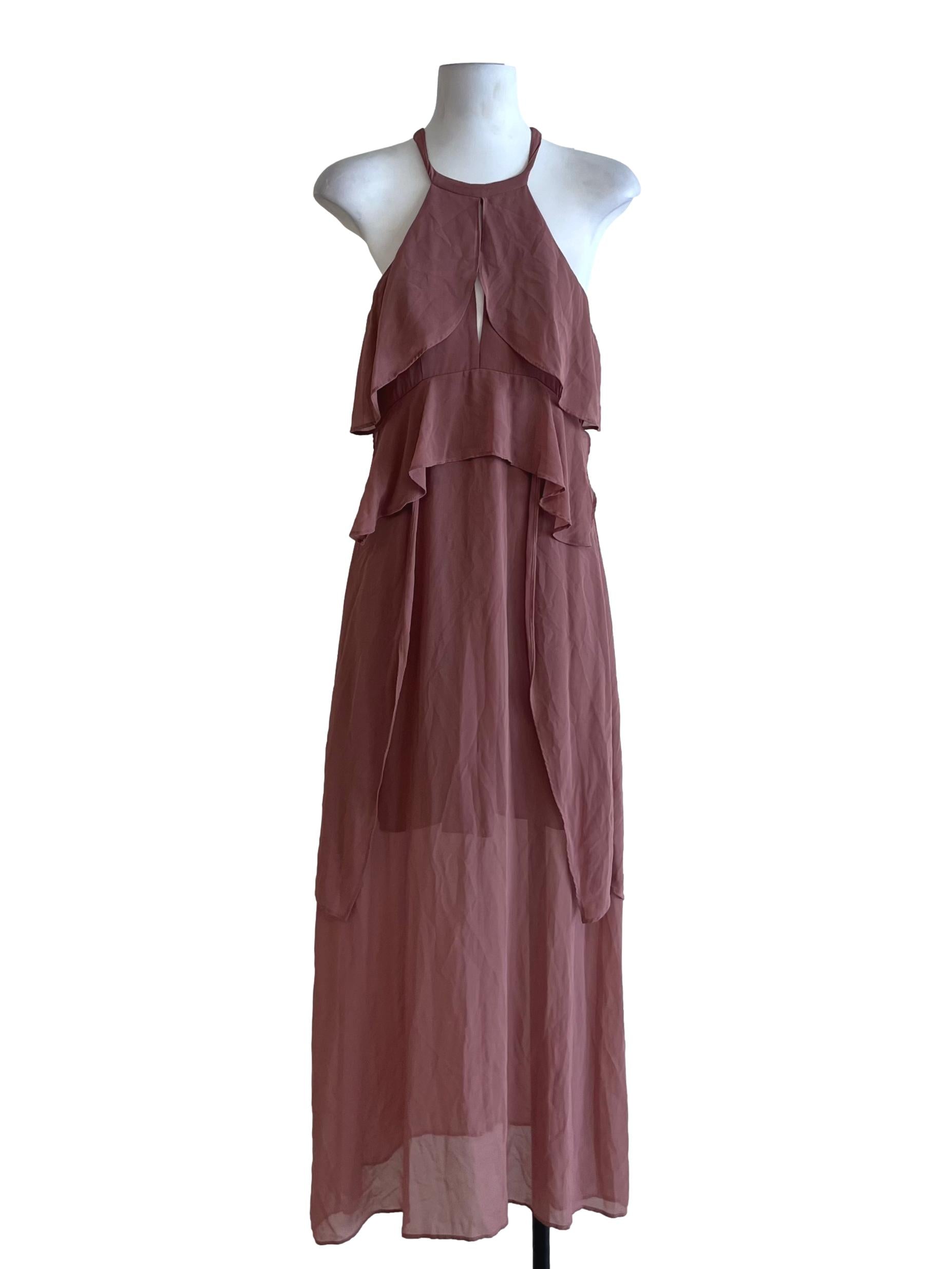 Blush Red Jewel Neckline A-Line Dress