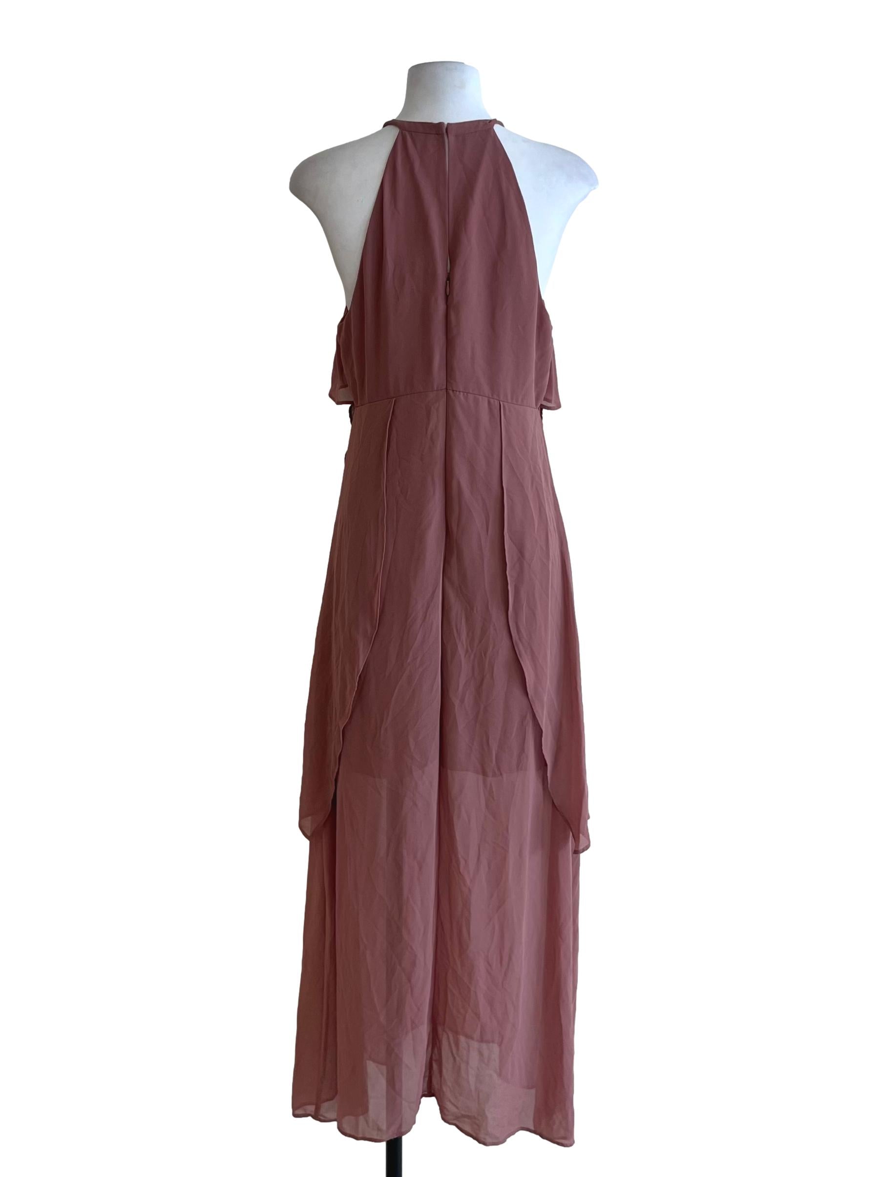 Blush Red Jewel Neckline A-Line Dress