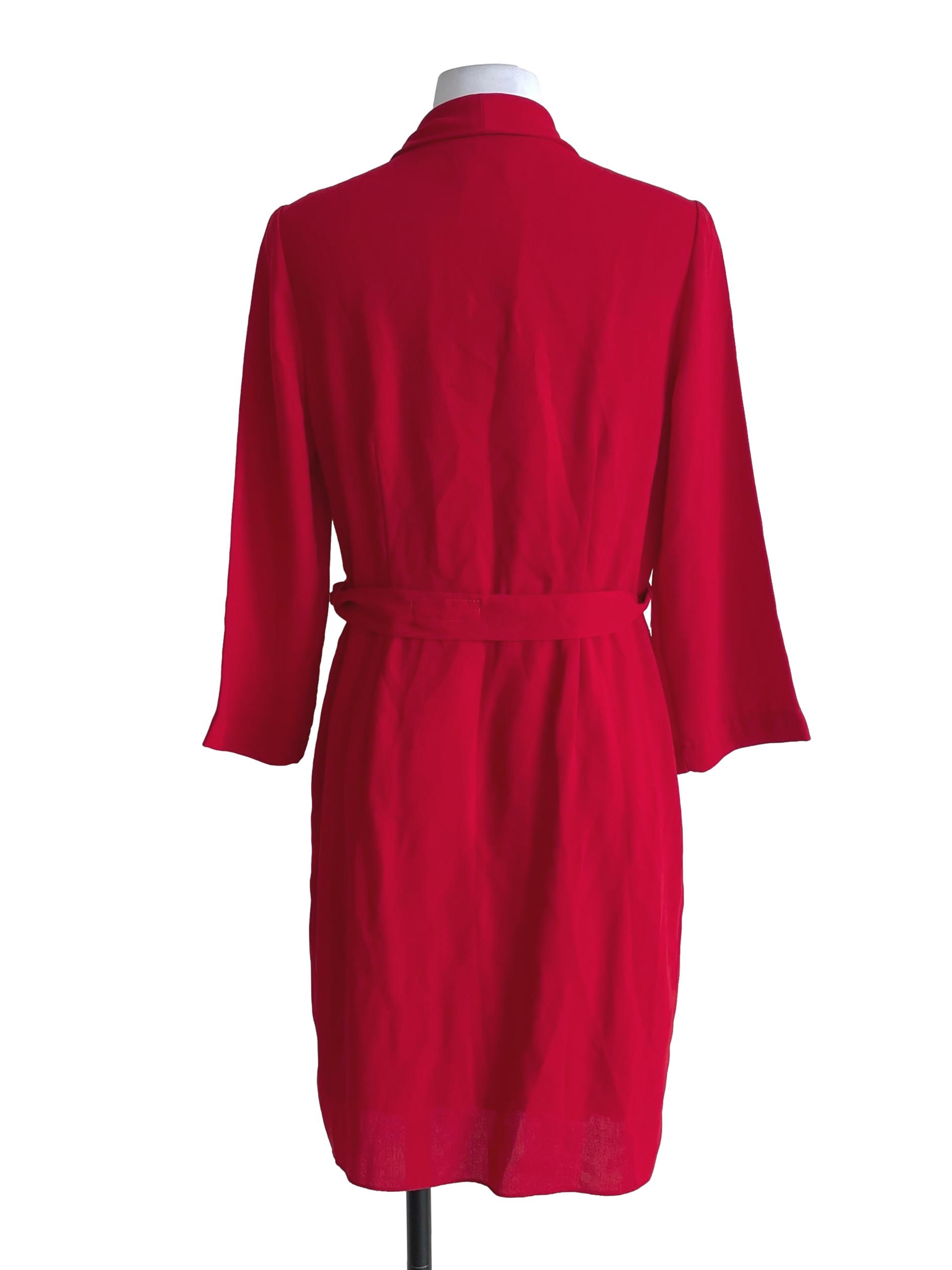 Red Fold Waist Collar Dress