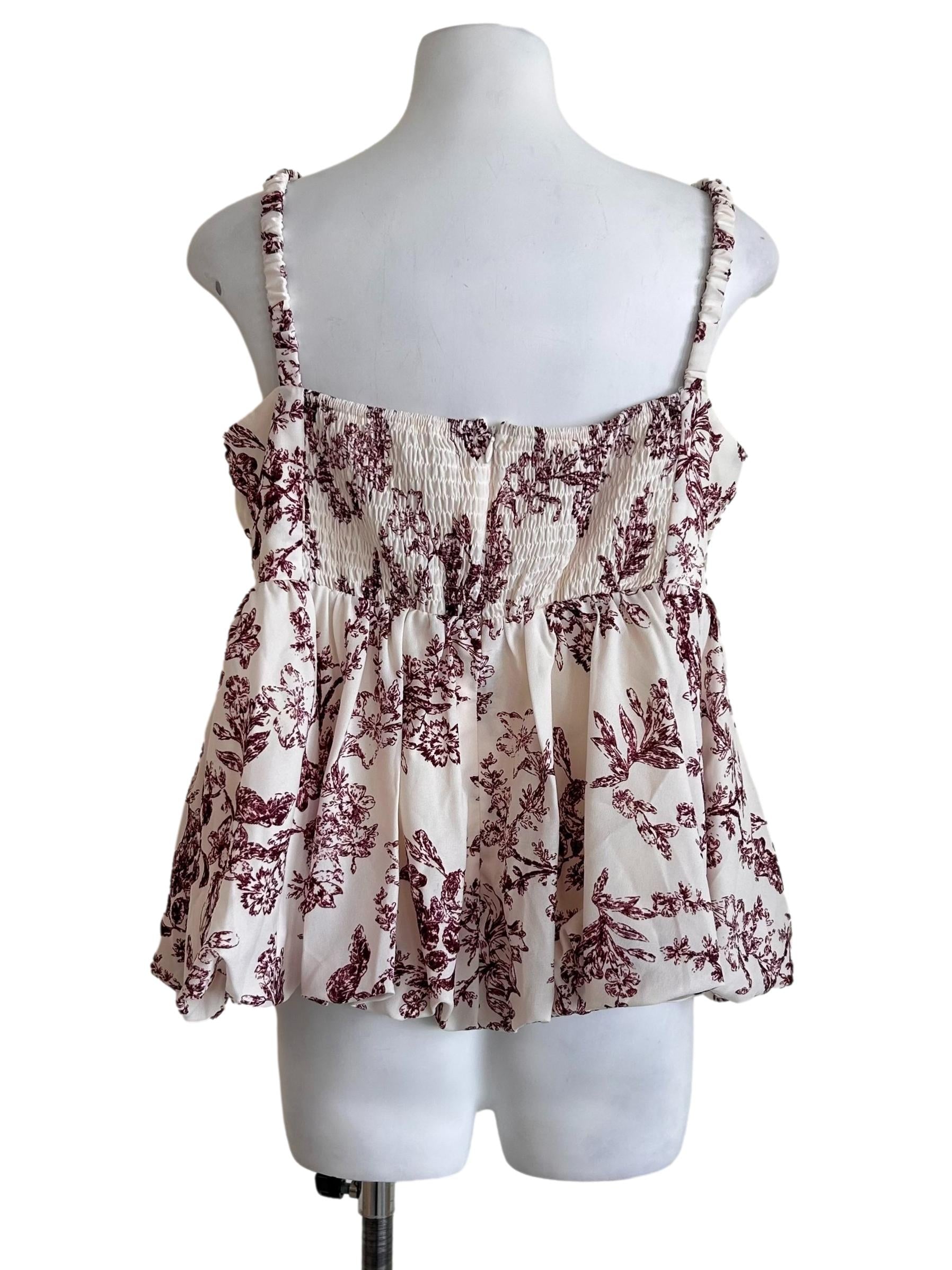 Cream Maroon Floral Prints Sleeveless Peplum Top