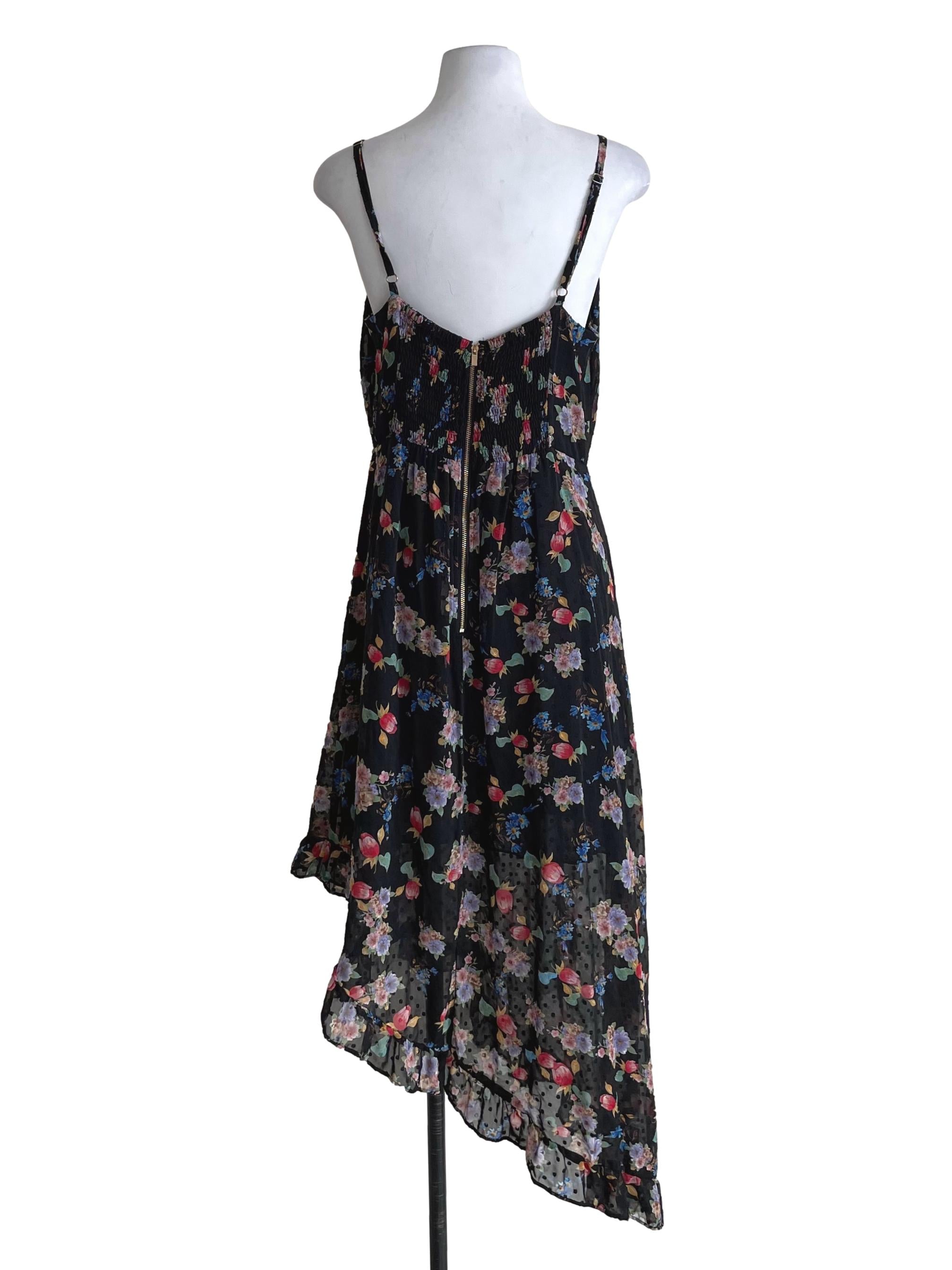 Black Floral Chiffon Draped Dress