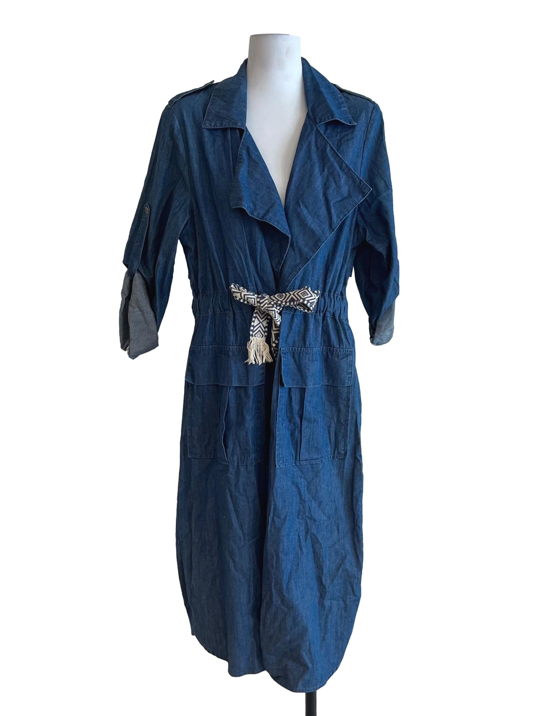 Blue Notched Collar Trench Coat