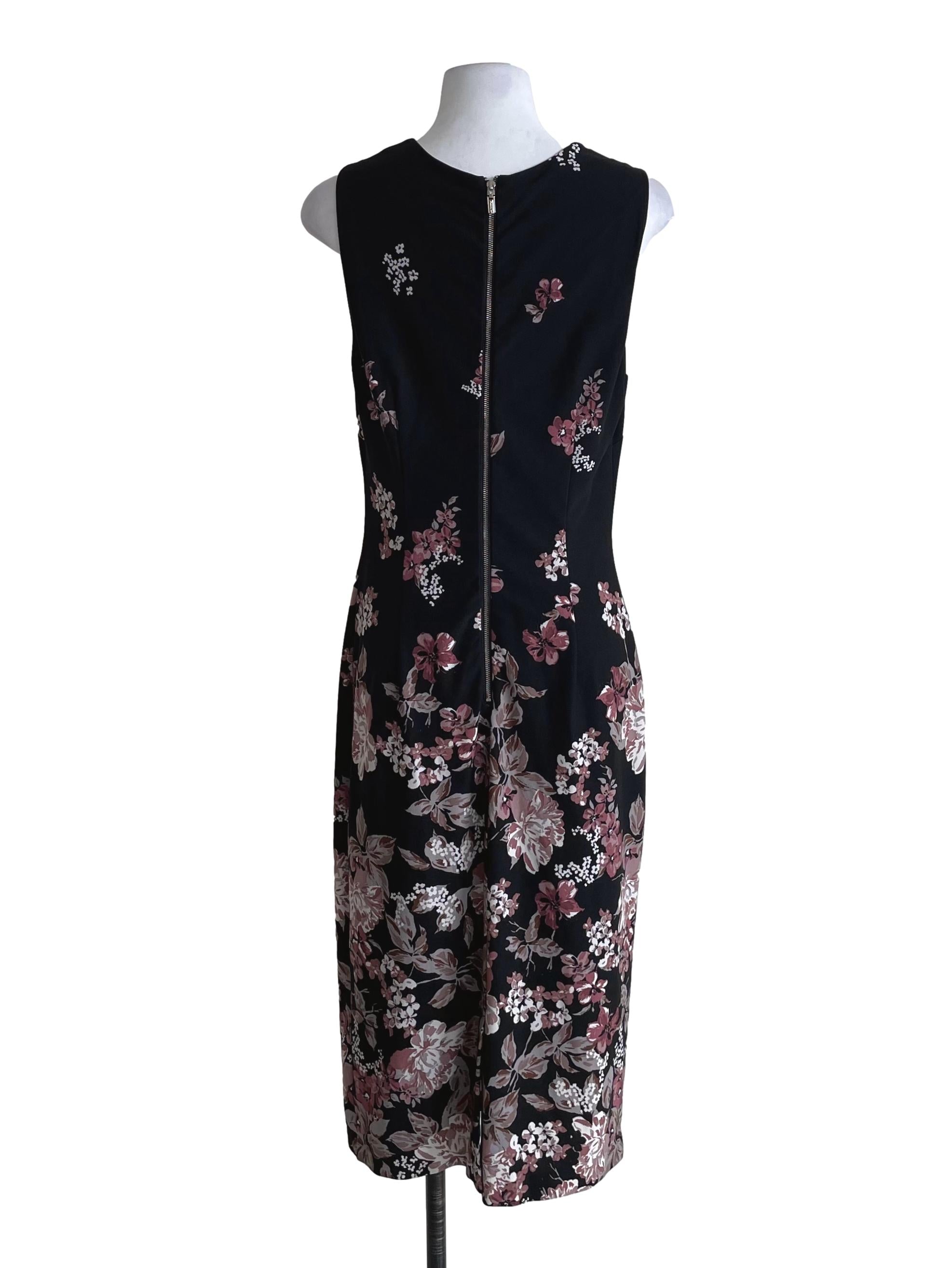 Black Floral Round Neck Sheath Dress