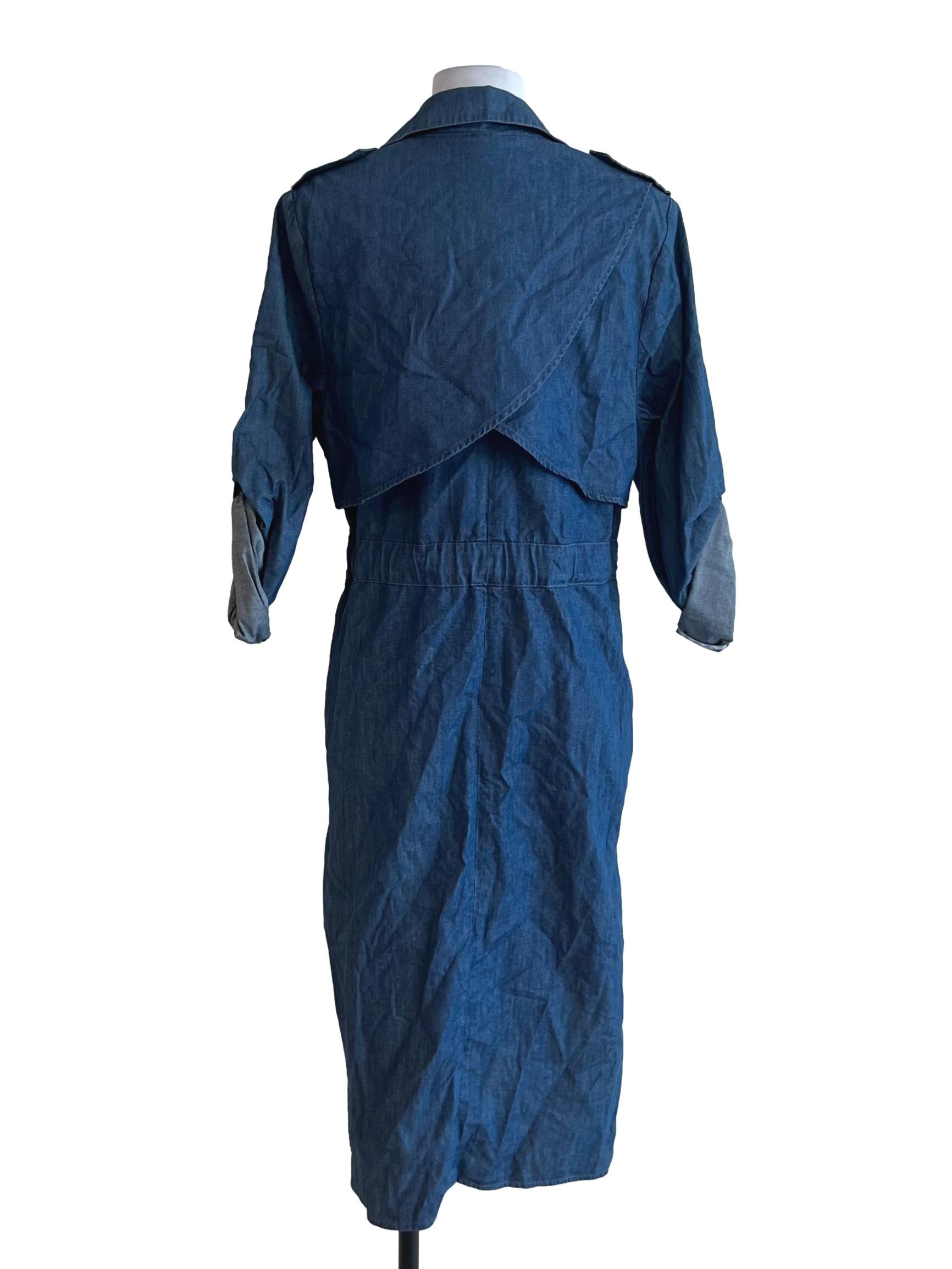 Blue Notched Collar Trench Coat