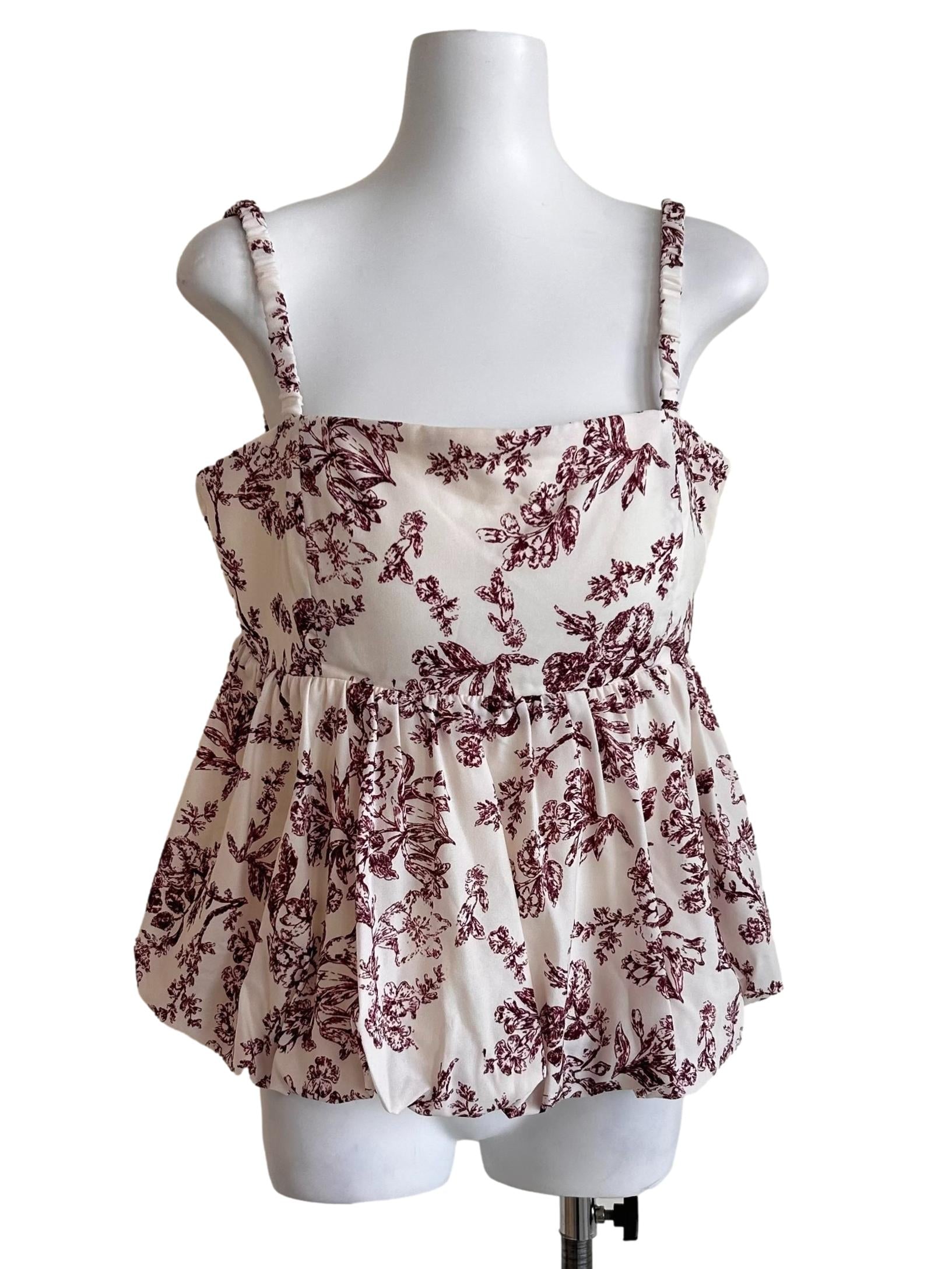 Cream Maroon Floral Prints Sleeveless Peplum Top