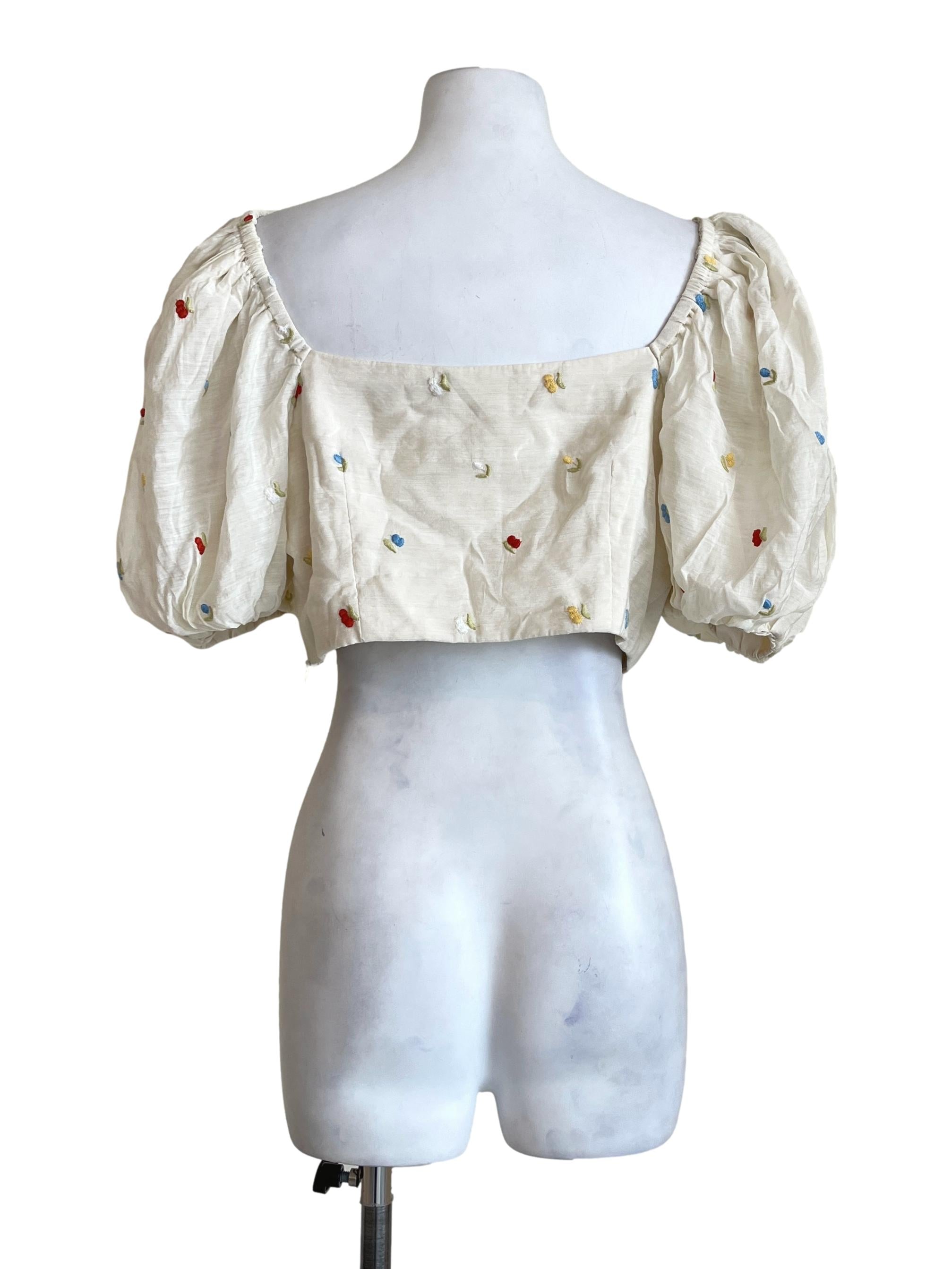 Cream White Square Puff Sleeve Top