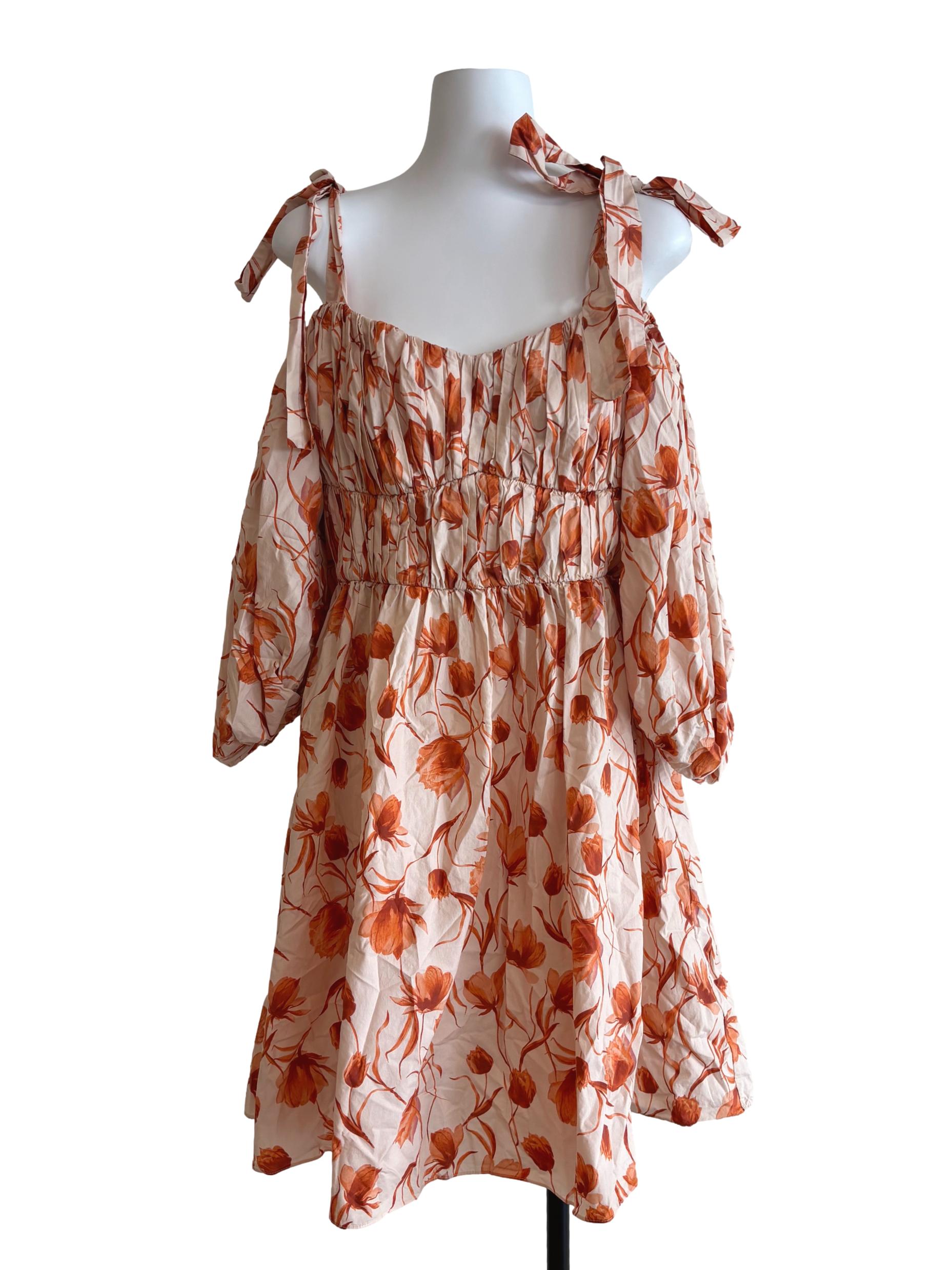 Apricot Orange Cotton A-Line Dress