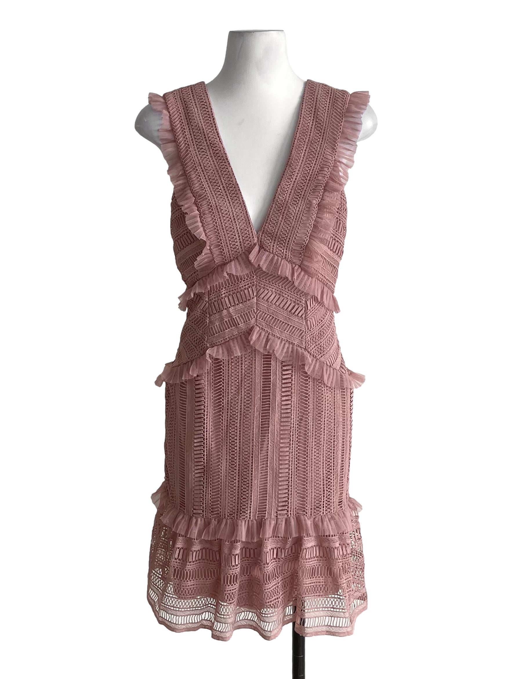 Warm Nude Pink Triangle Ruffled Sheath Dress
