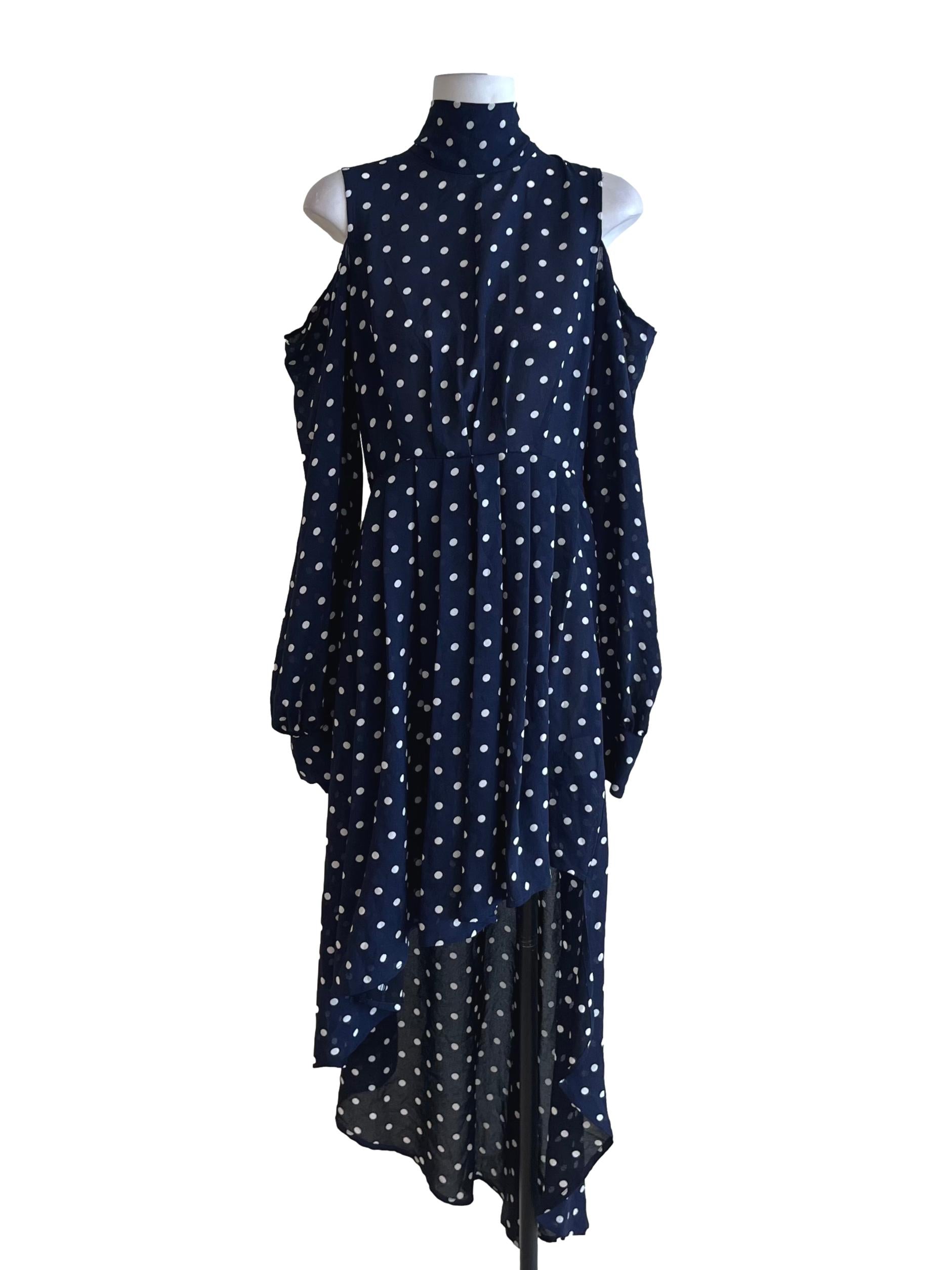 Navy Blue Polka Dot Empire Dress