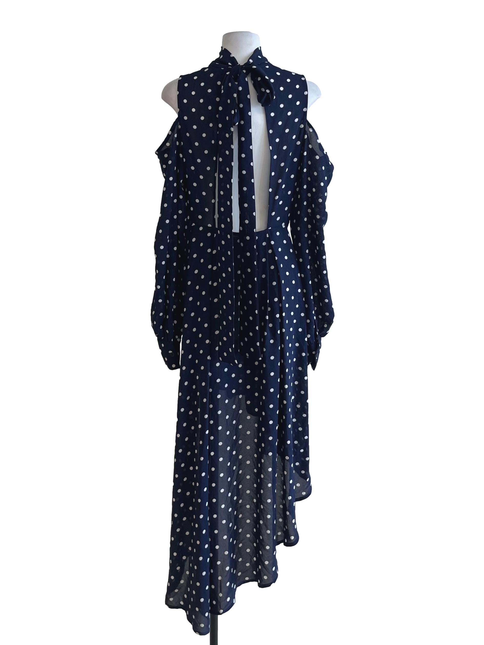Navy Blue Polka Dot Empire Dress