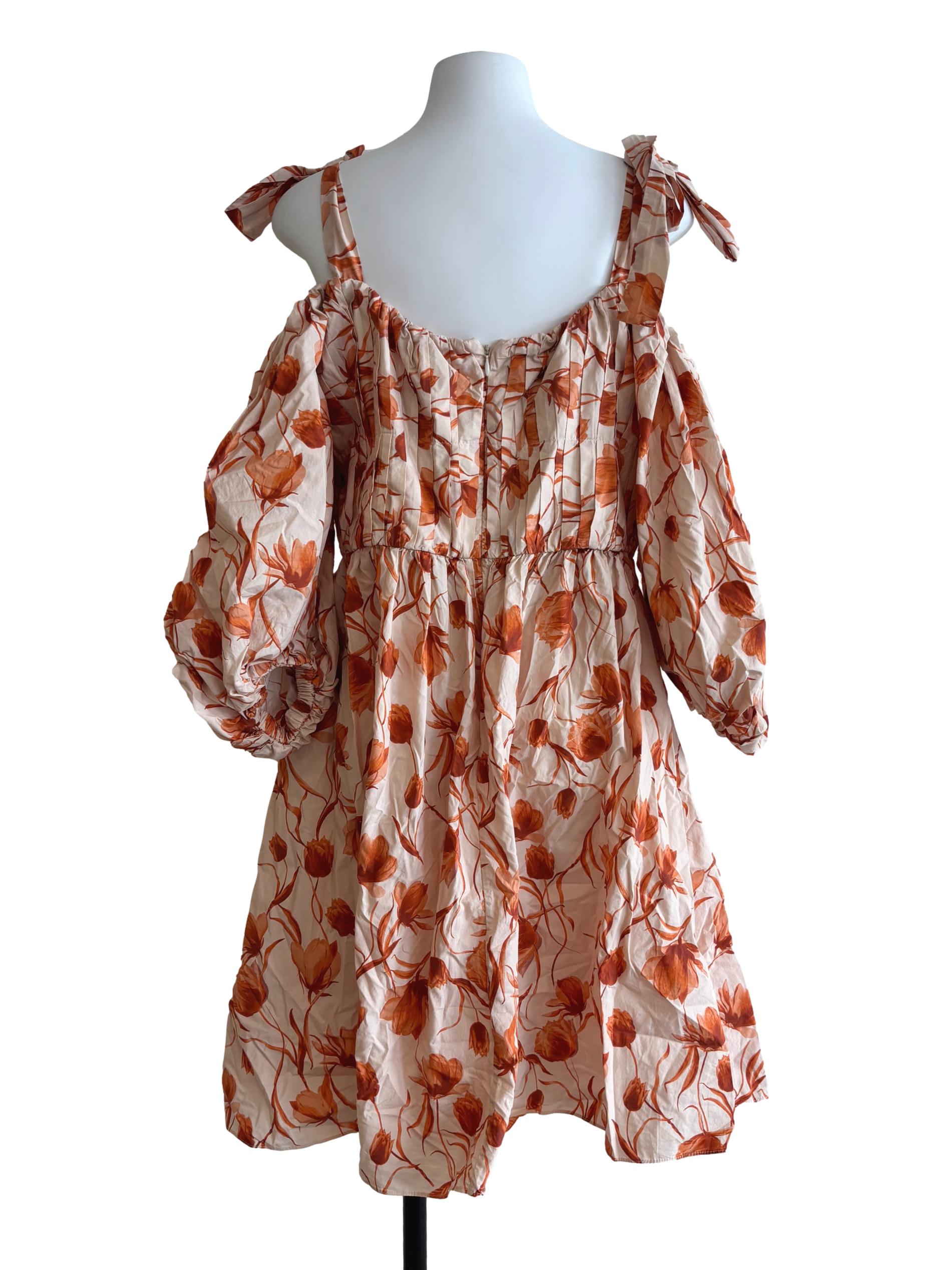 Apricot Orange Cotton A-Line Dress
