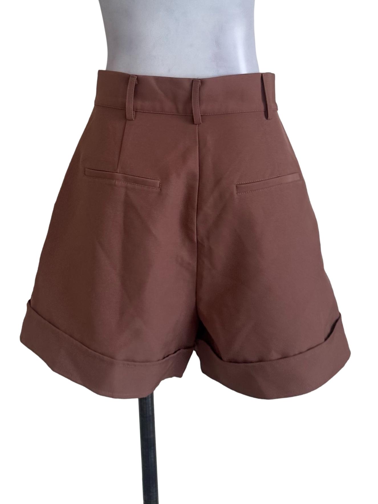 Rose Brown Plain High Waisted Shorts