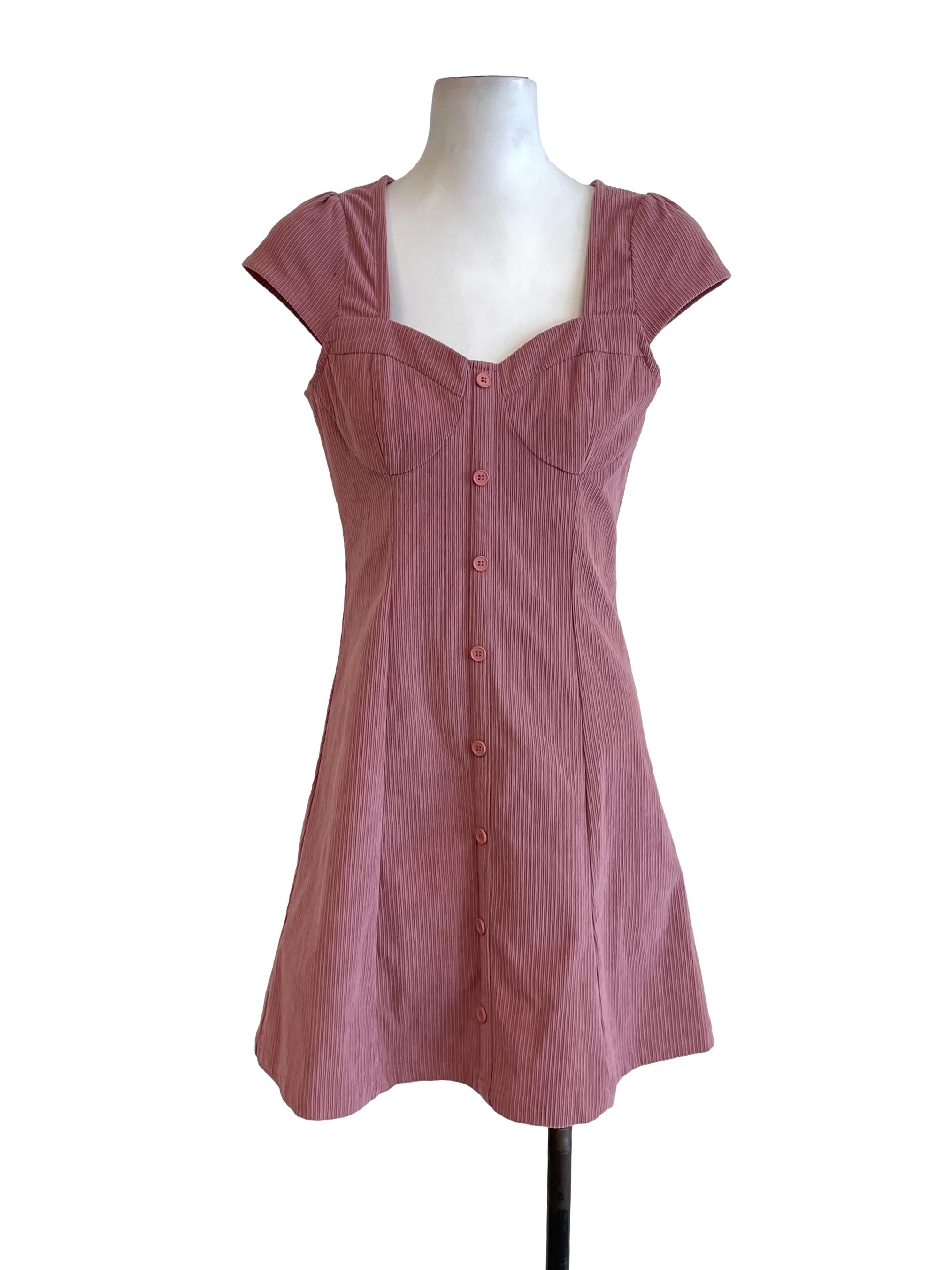 Rose Pink Ribbed Square Neck Dress