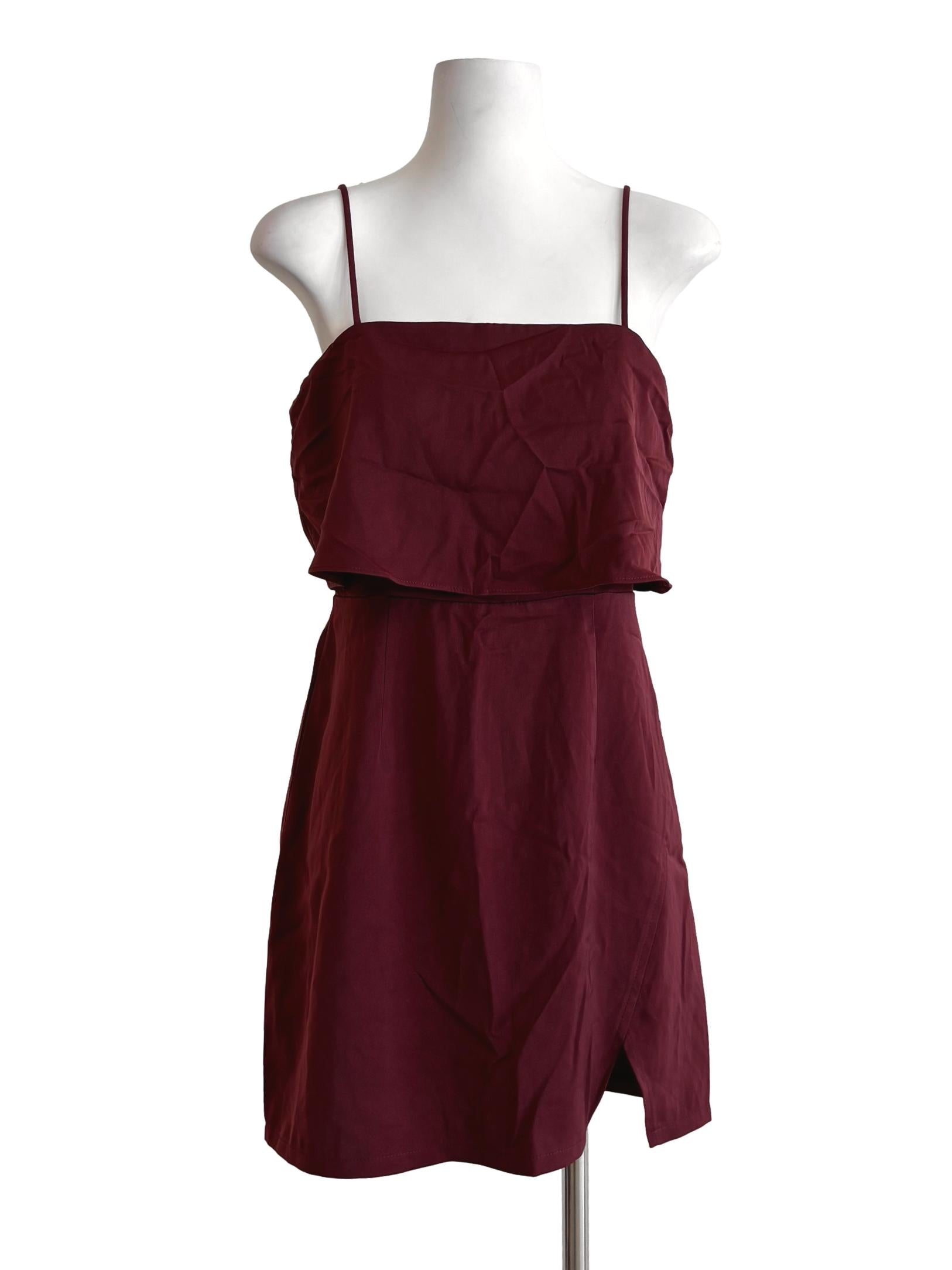 Maroon Drape Spaghetti Strap Dress