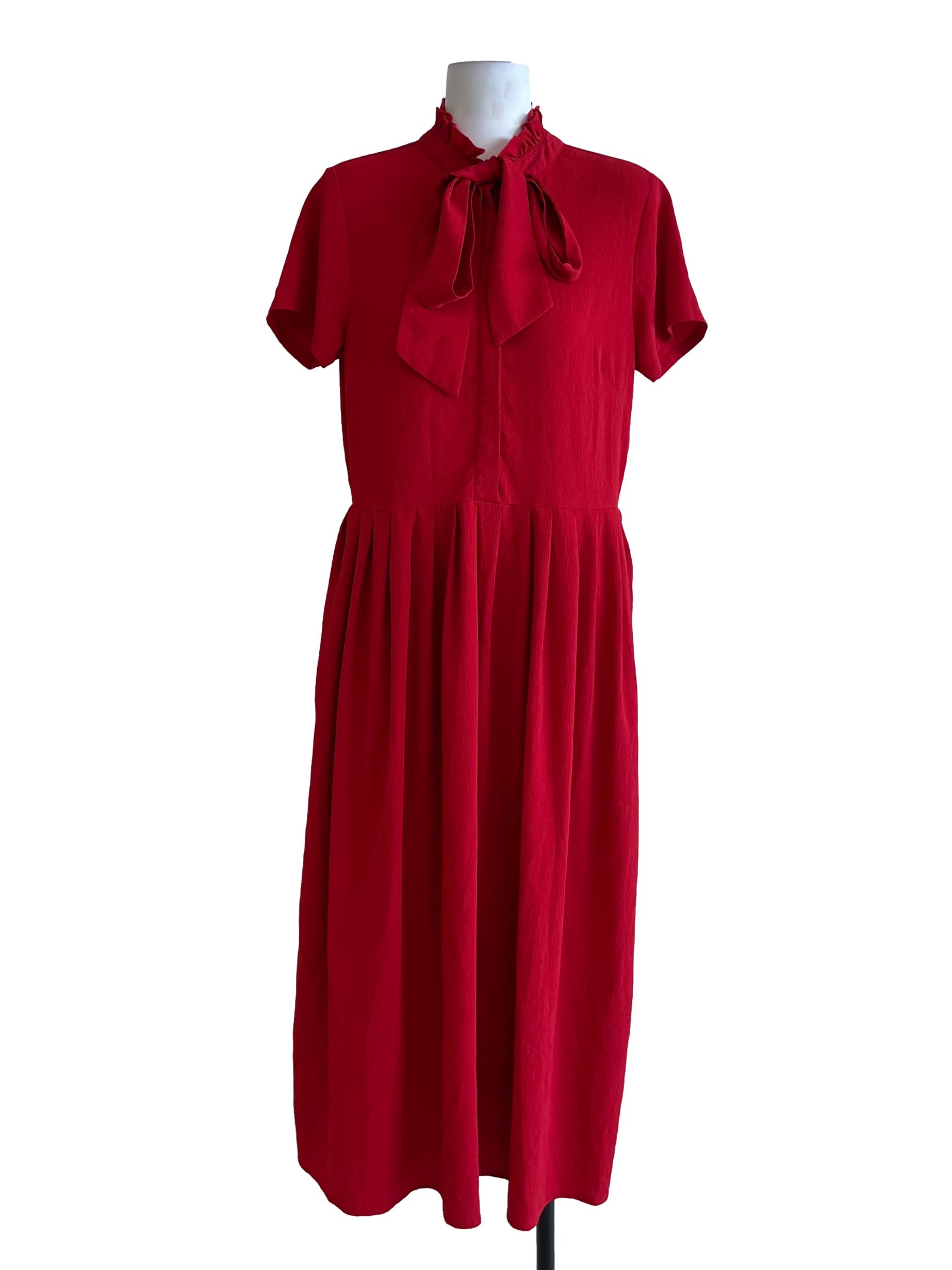 Blood Red Ruffle Collar Empire Dress