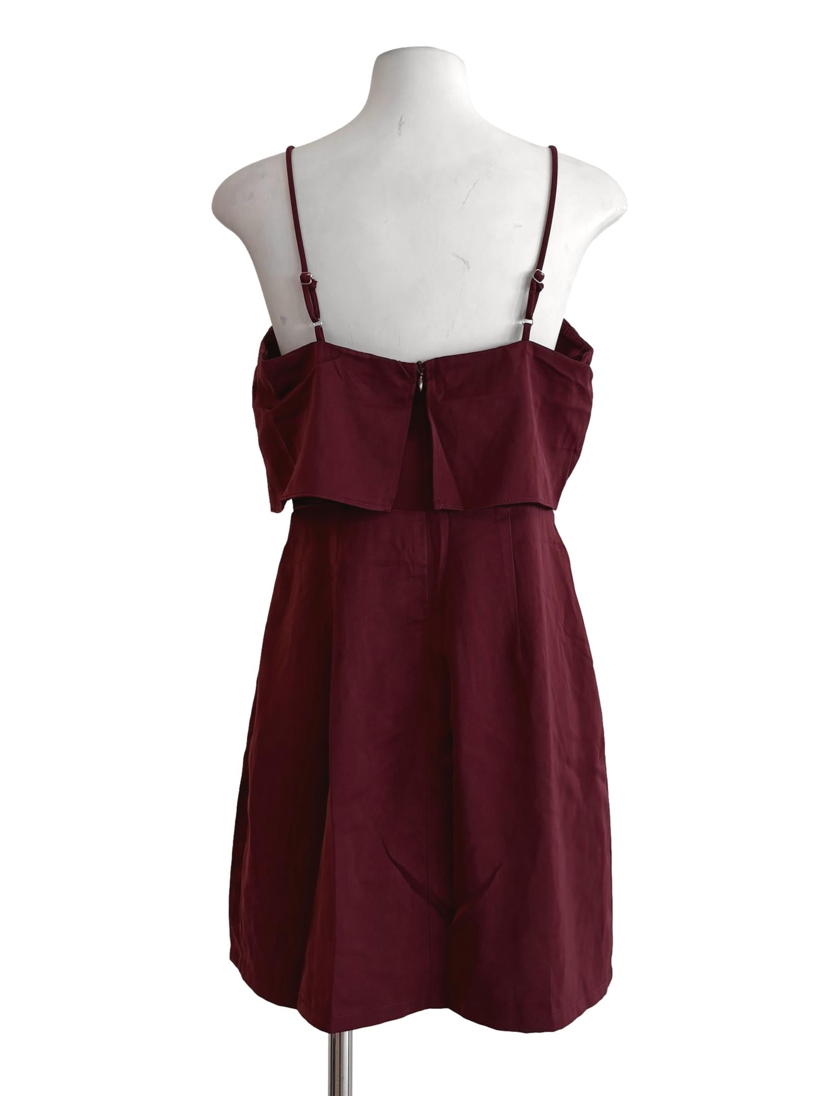 Maroon Drape Spaghetti Strap Dress