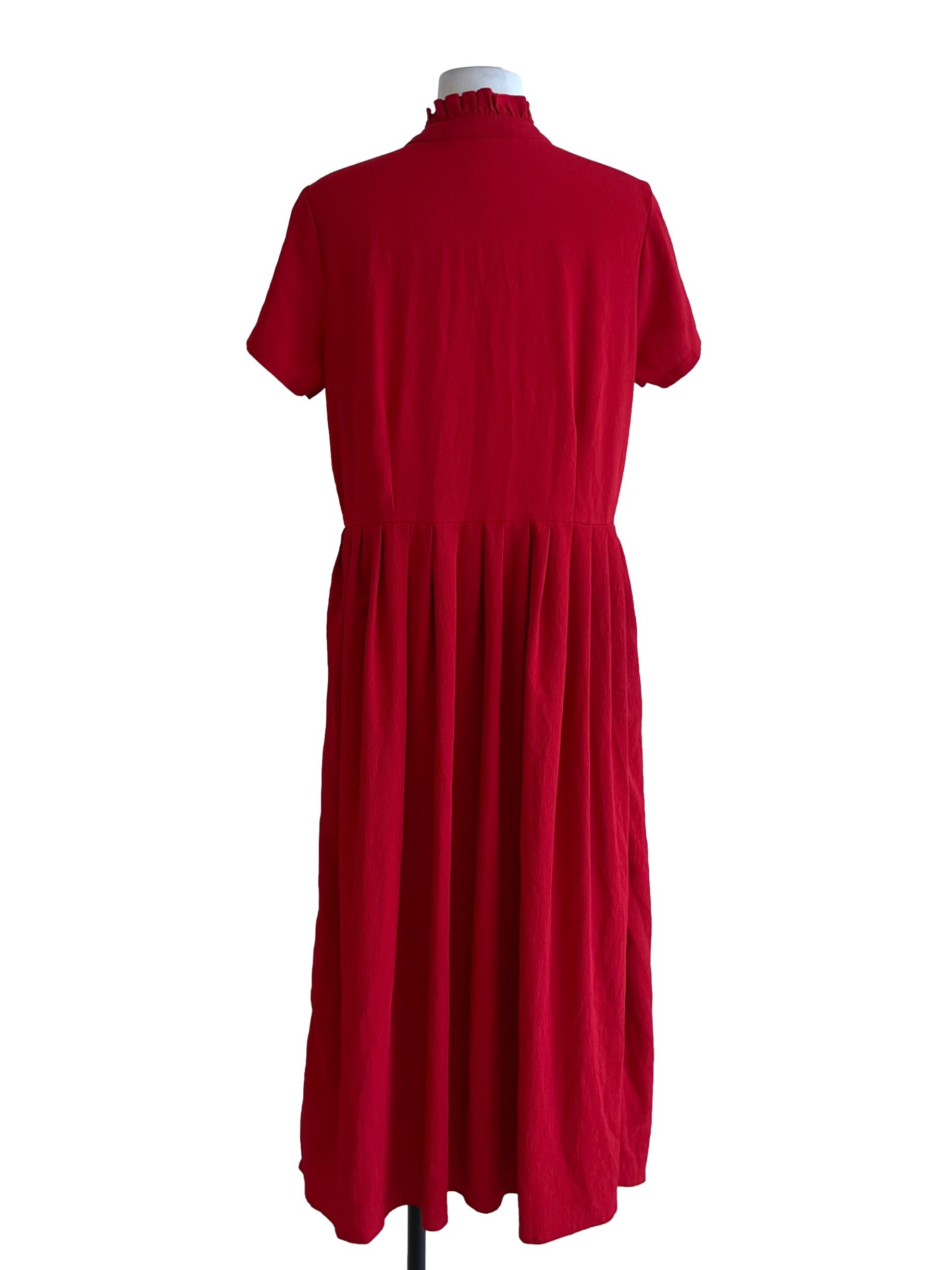 Blood Red Ruffle Collar Empire Dress