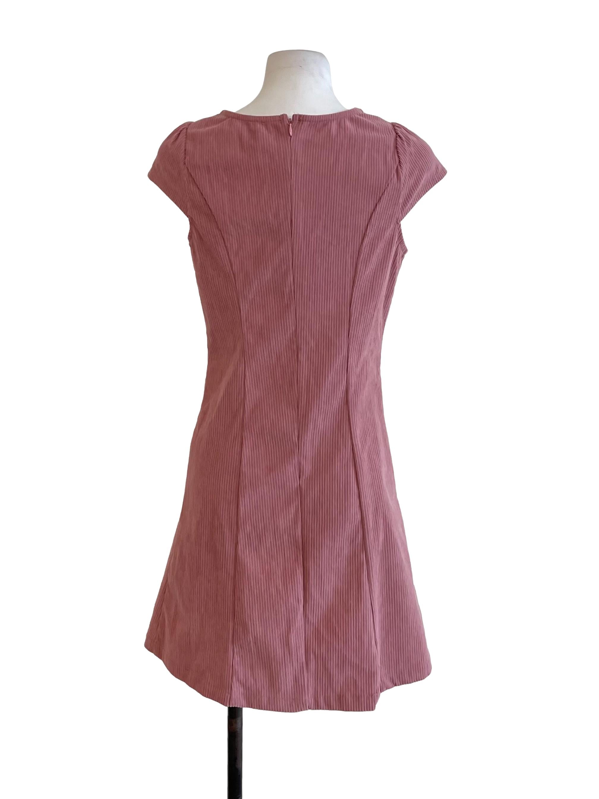 Rose Pink Ribbed Square Neck Dress