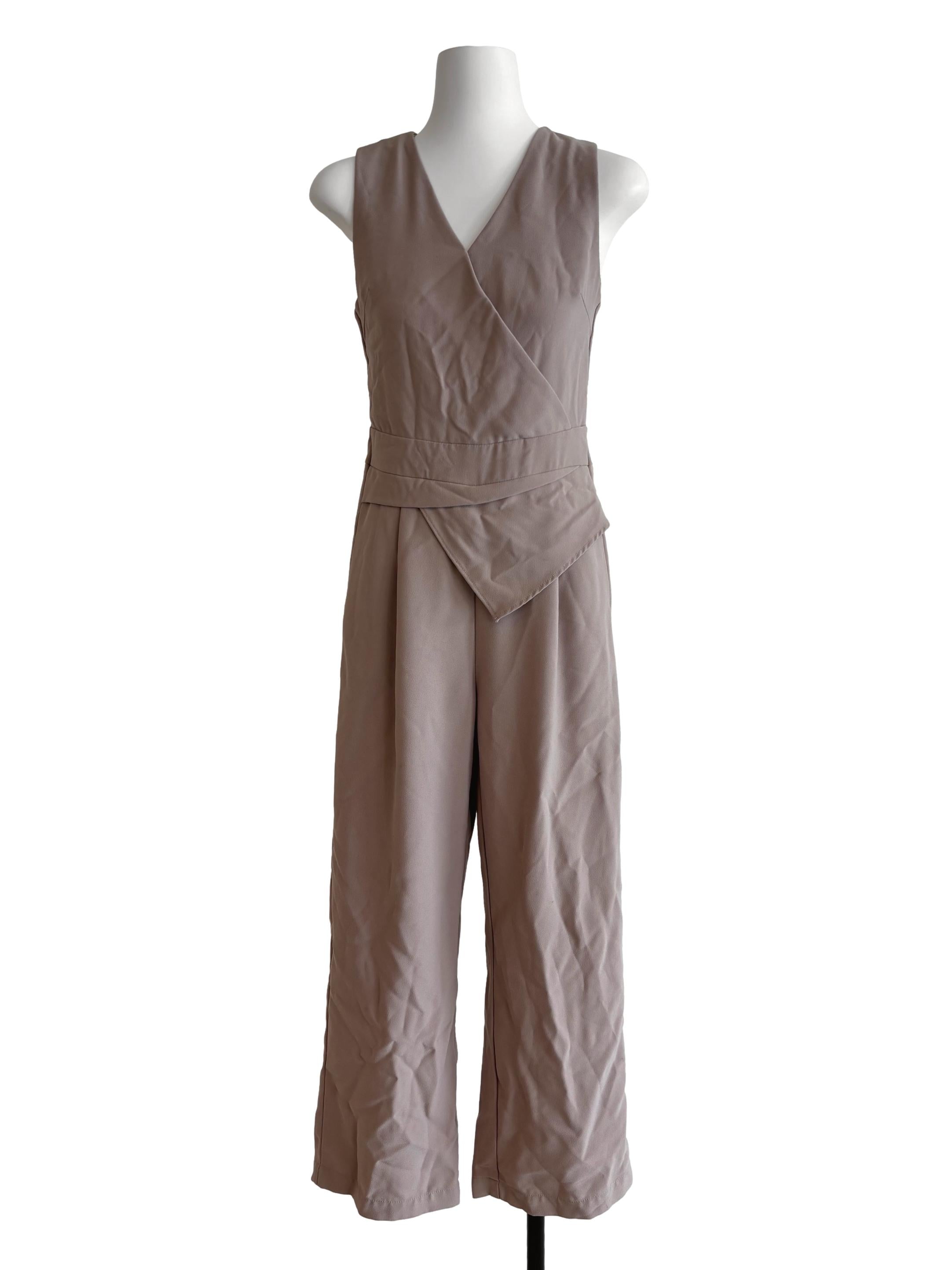 Bone Beige Sleeveless Jumpsuit