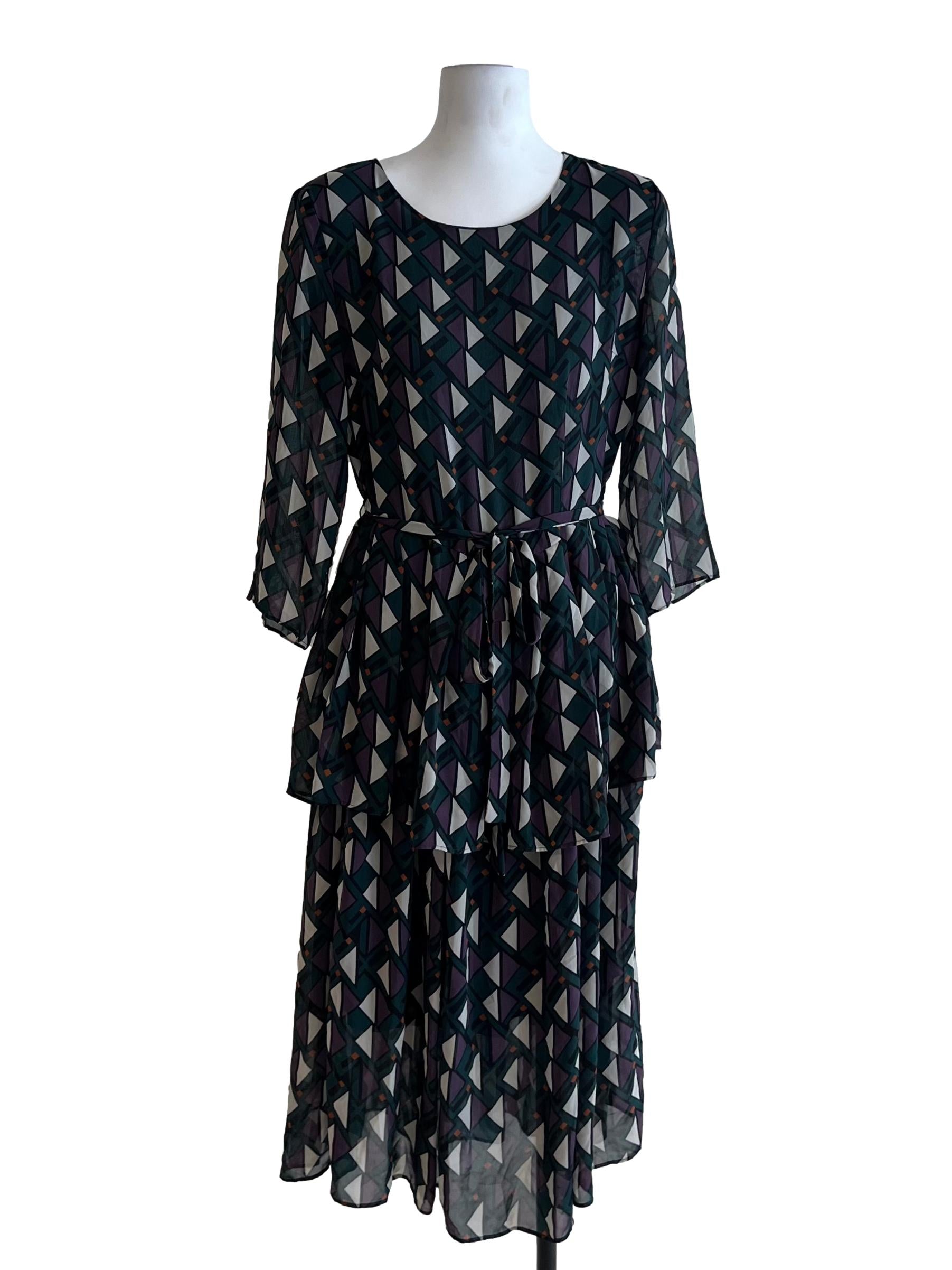 Pine Green Abstract Empire Dress