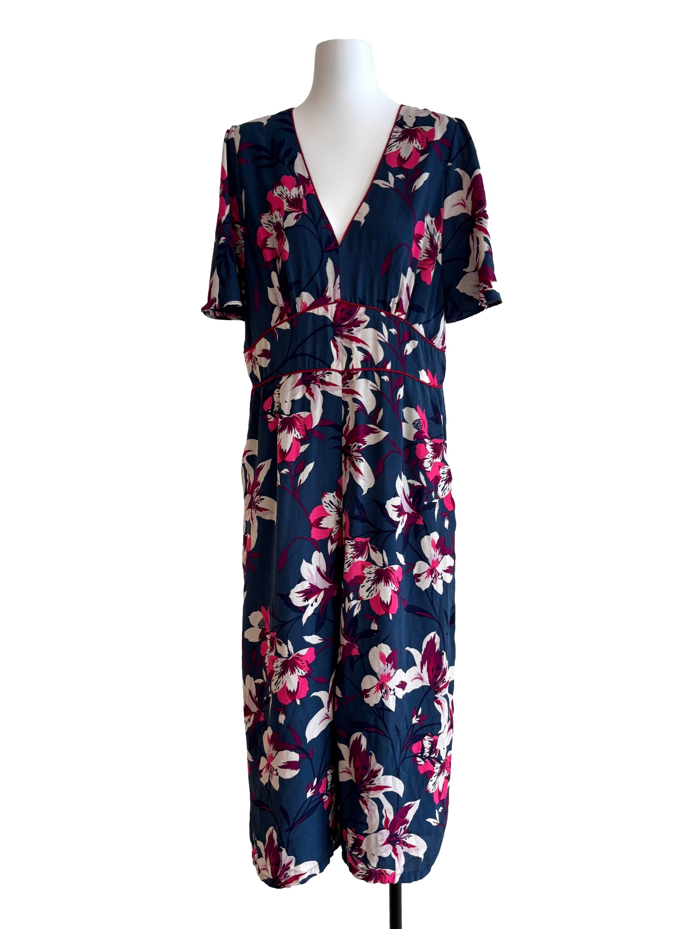 Peacock Blue Pink Floral Jumpsuit