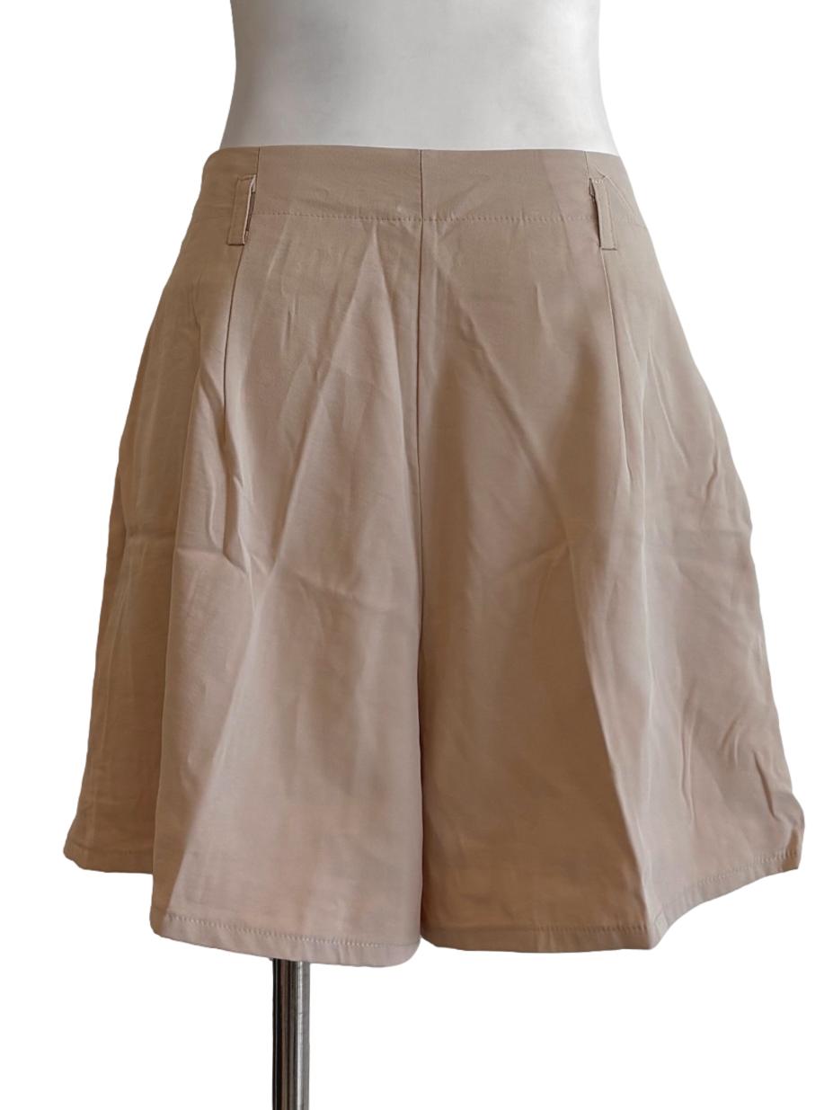 Beige Pleated Relaxed Shorts
