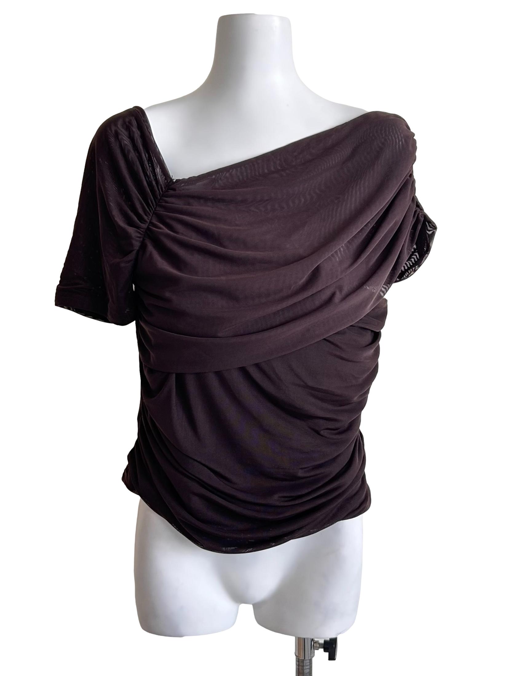 Chocolate Brown Mesh Draped Top