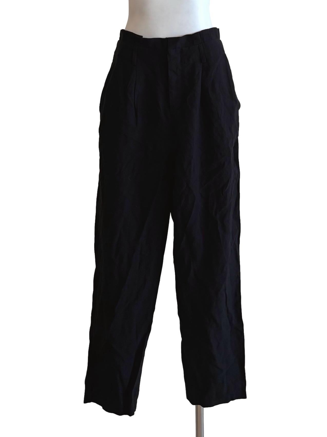 Soft Black Pleated Waist Cotton Pants
