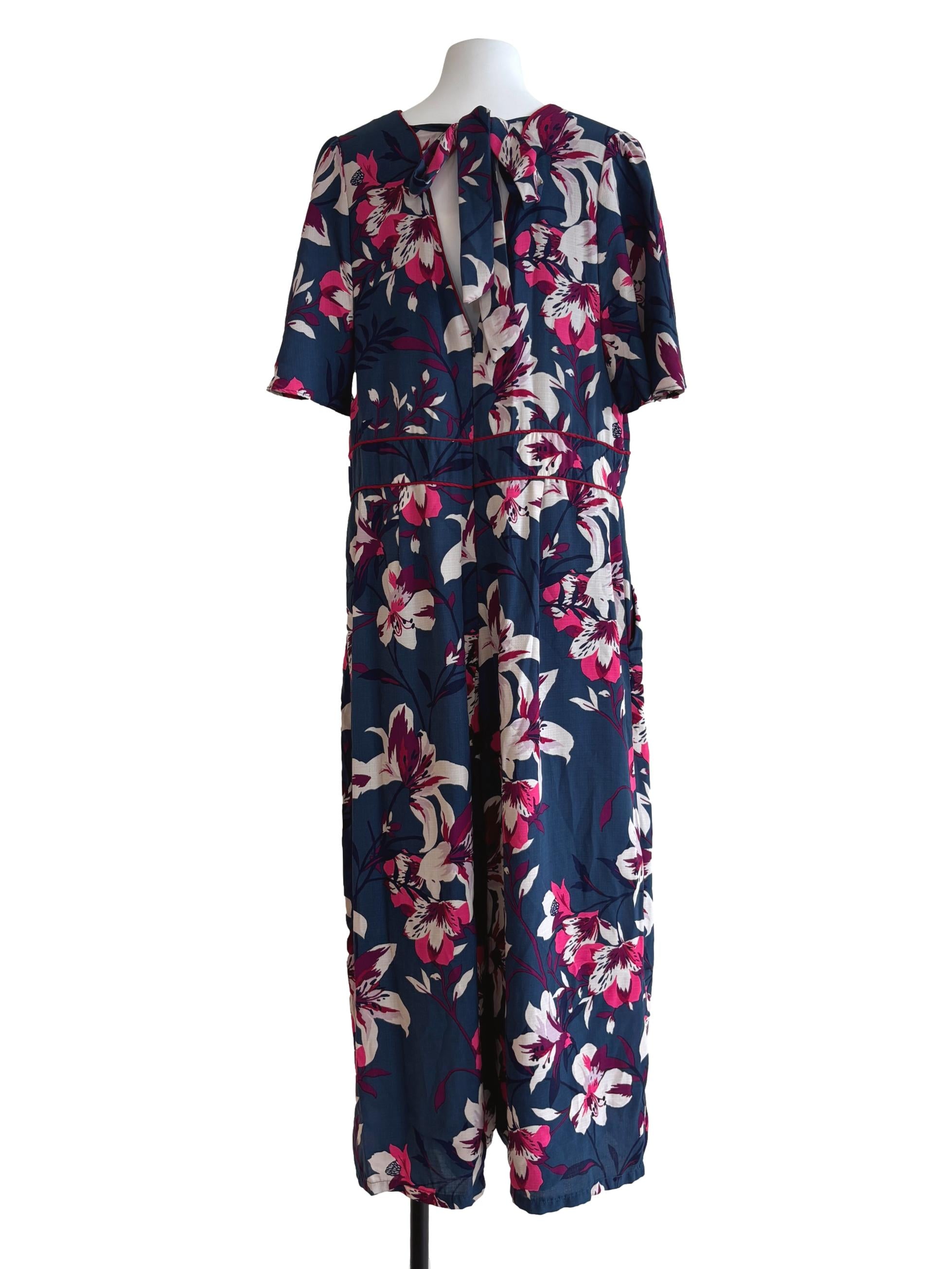 Peacock Blue Pink Floral Jumpsuit