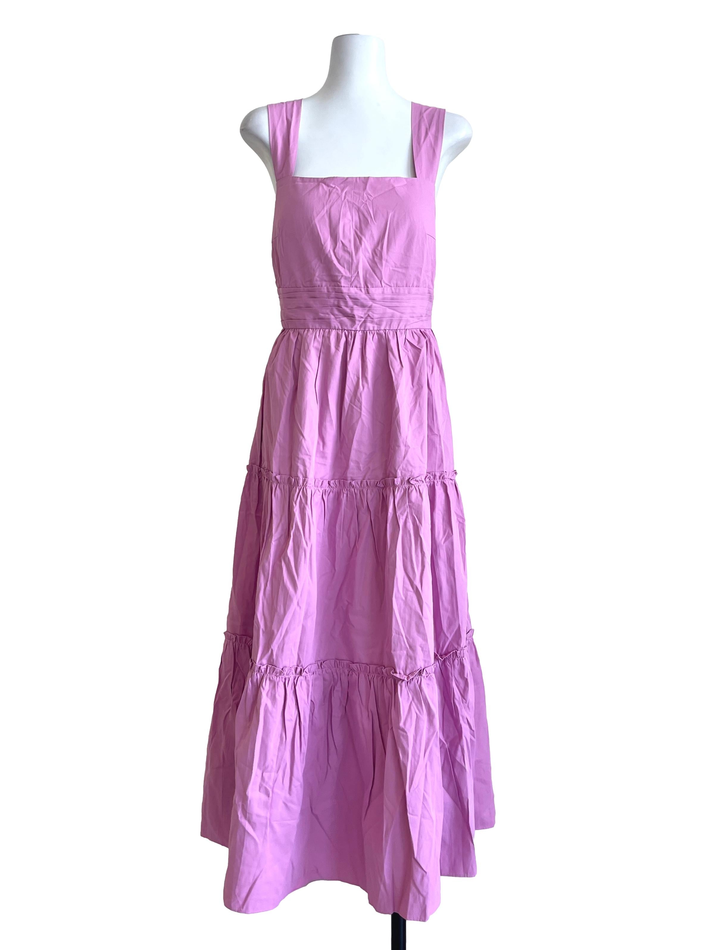 Fuchsia Pink Square Tiered Maxi Dress LB