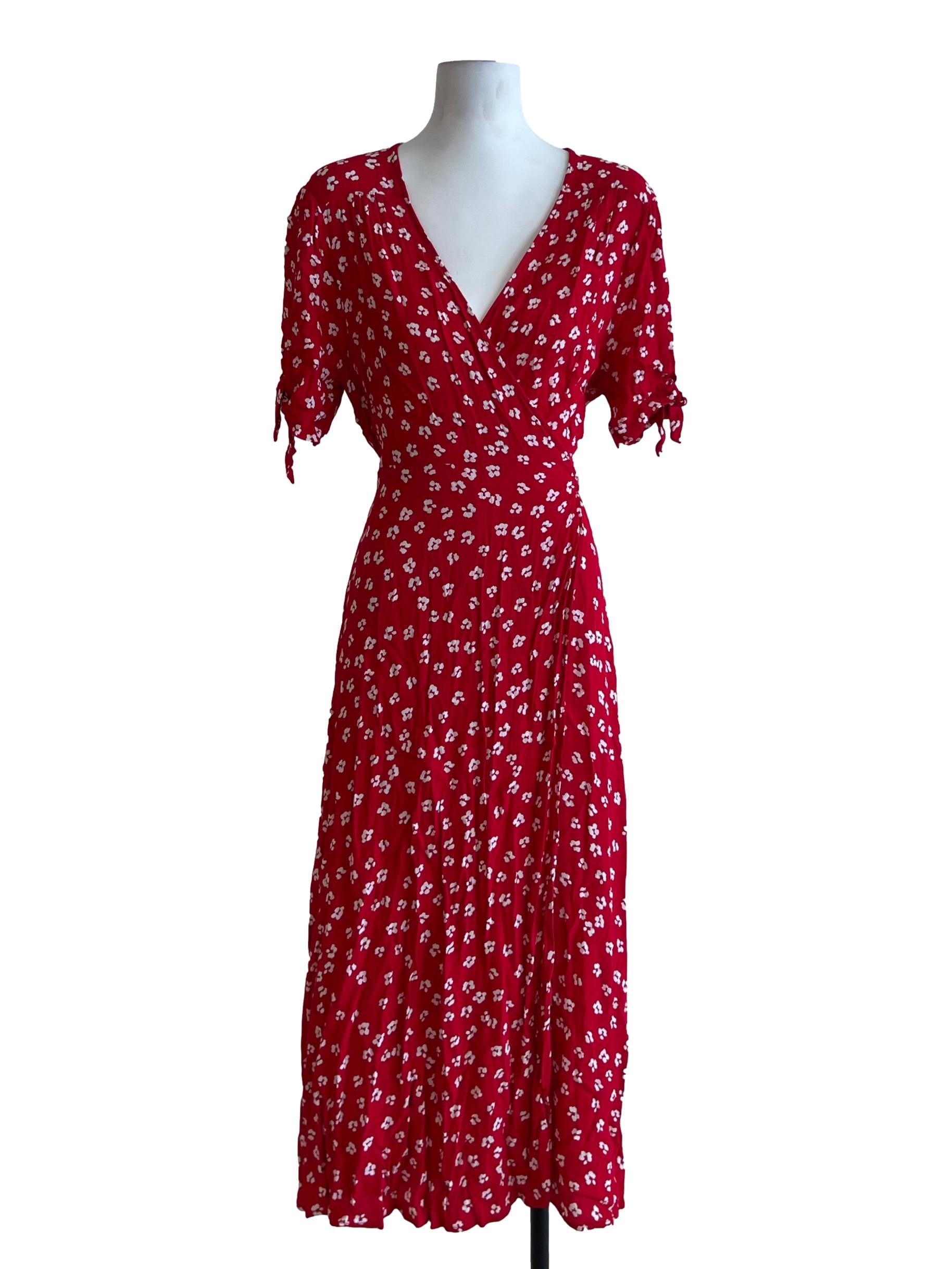 Candy Red Floral Wrap Dress