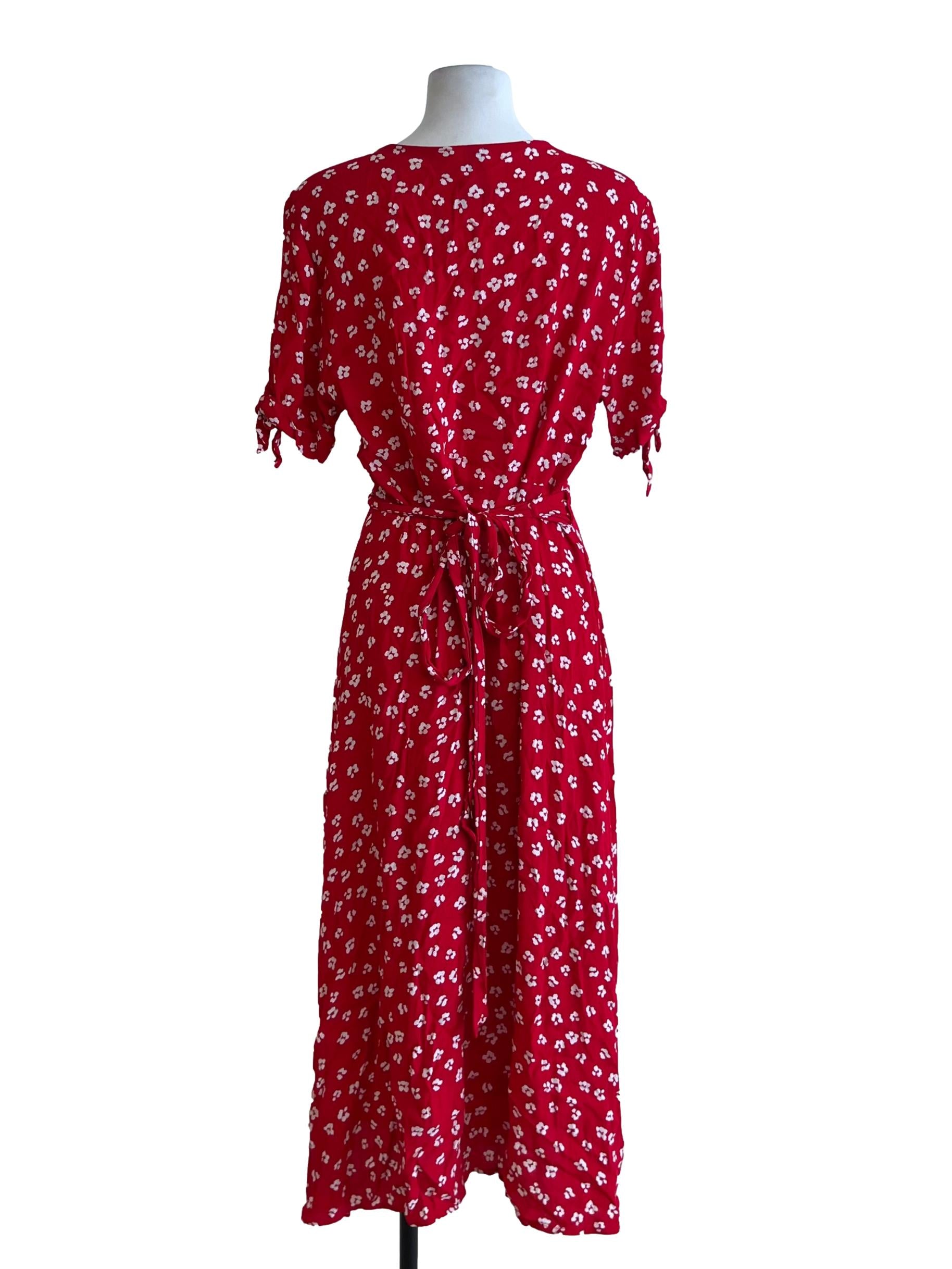 Candy Red Floral Wrap Dress