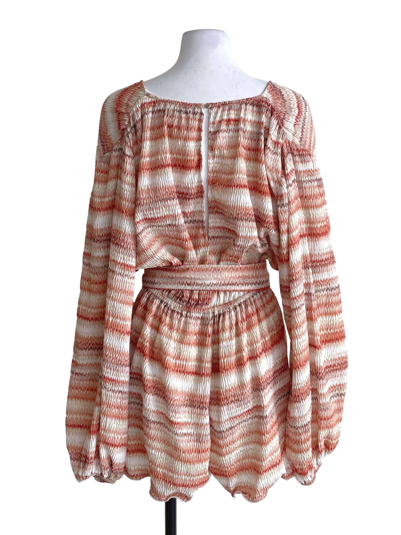 Tangerine Orange Gradient Puff Sleeves Romper