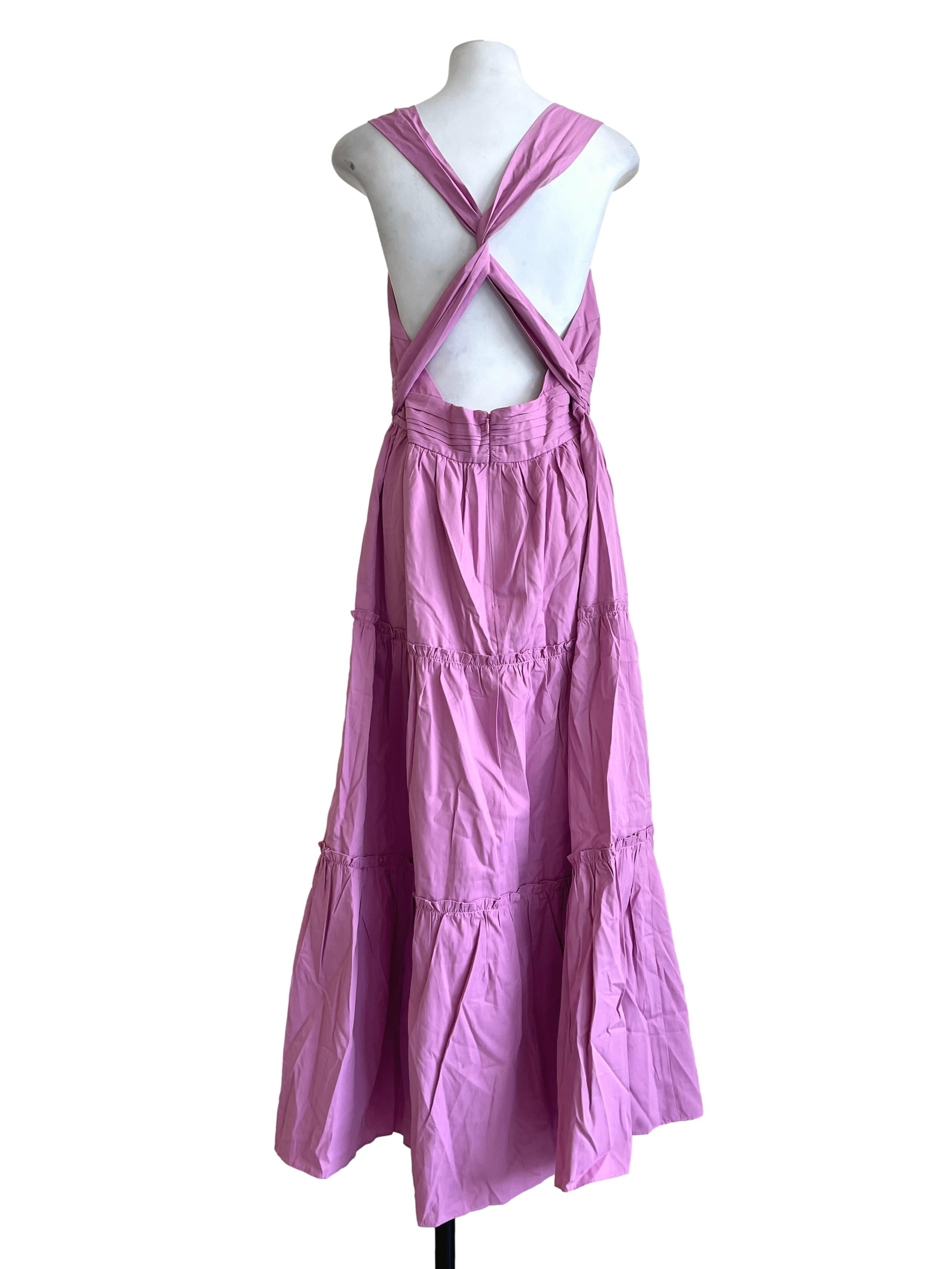 Fuchsia Pink Square Tiered Maxi Dress LB