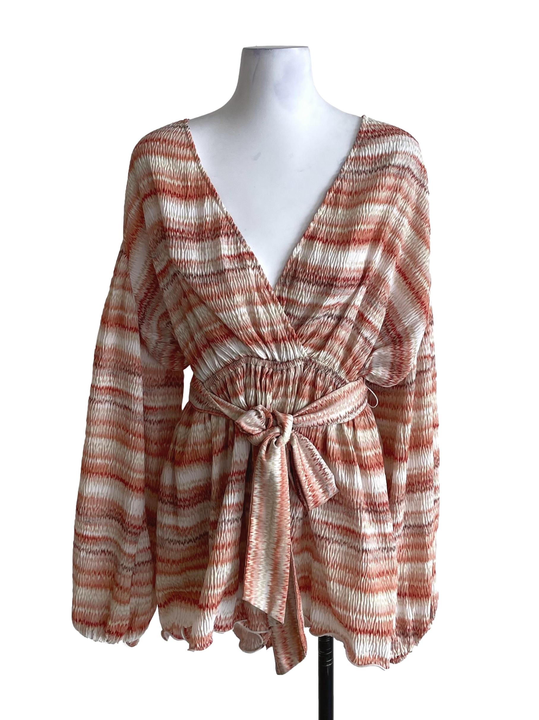 Tangerine Orange Gradient Puff Sleeves Romper