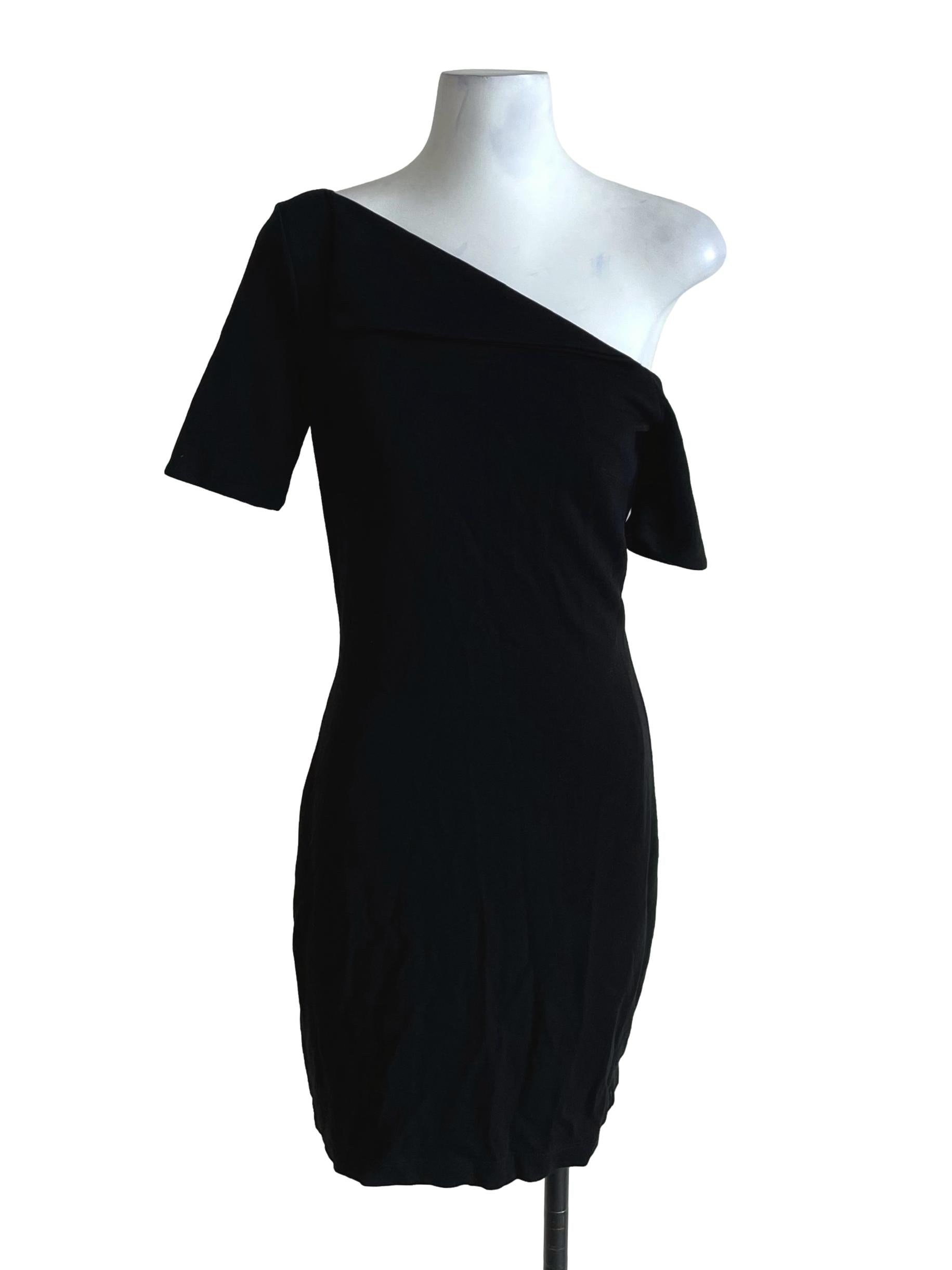 Black Angle Fold Neck Dress