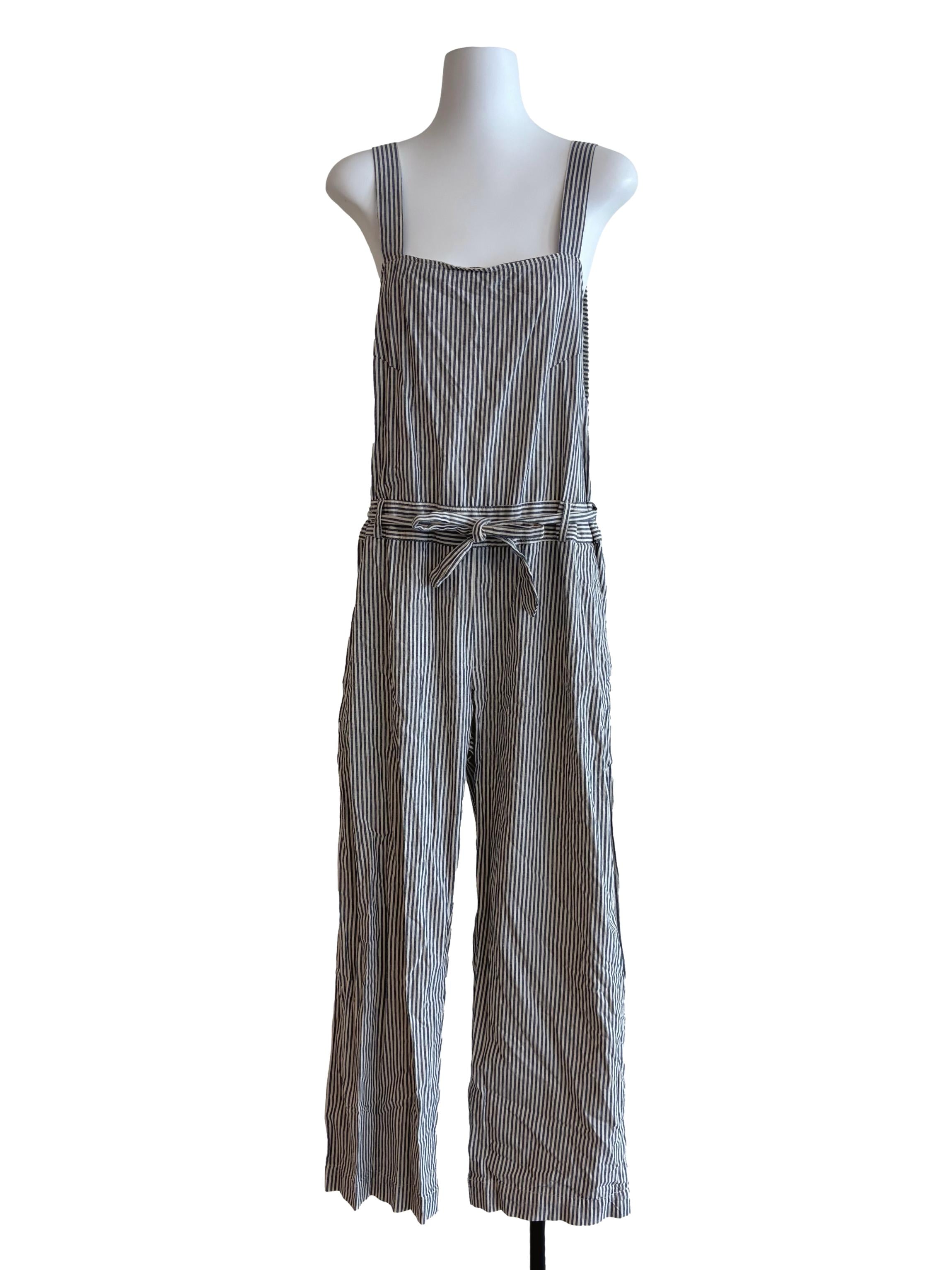 Slate Blue Striped Apron Jumpsuit