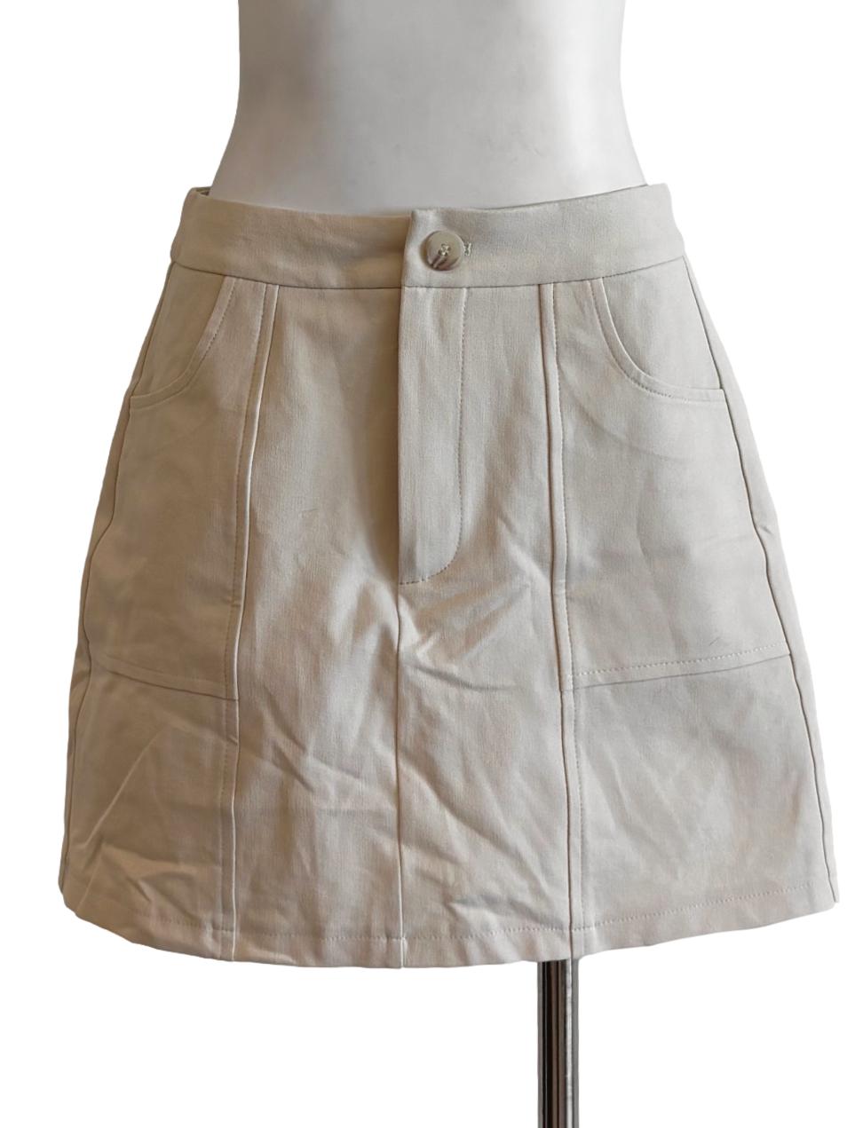 Beige Soft Cotton Mini Skirt