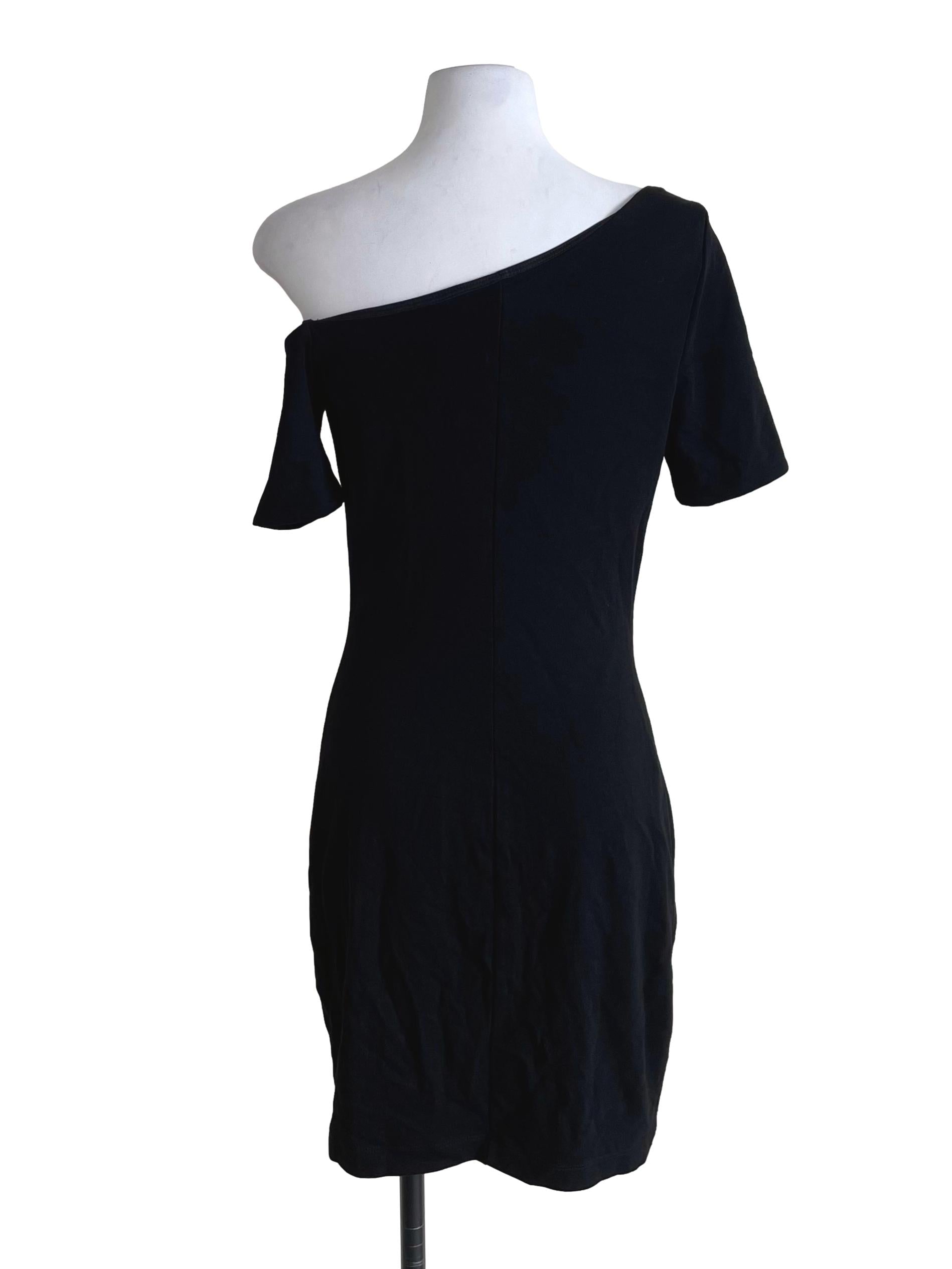 Black Angle Fold Neck Dress