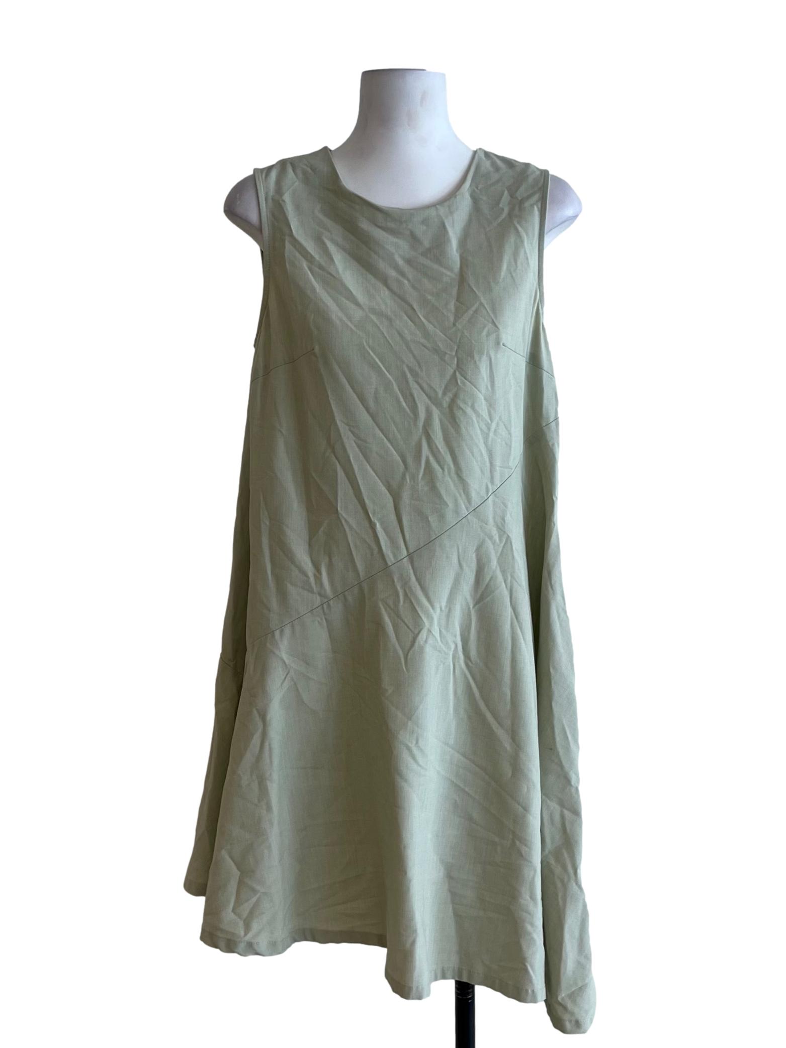 Olive Green Jewel Neckline Shift Dress