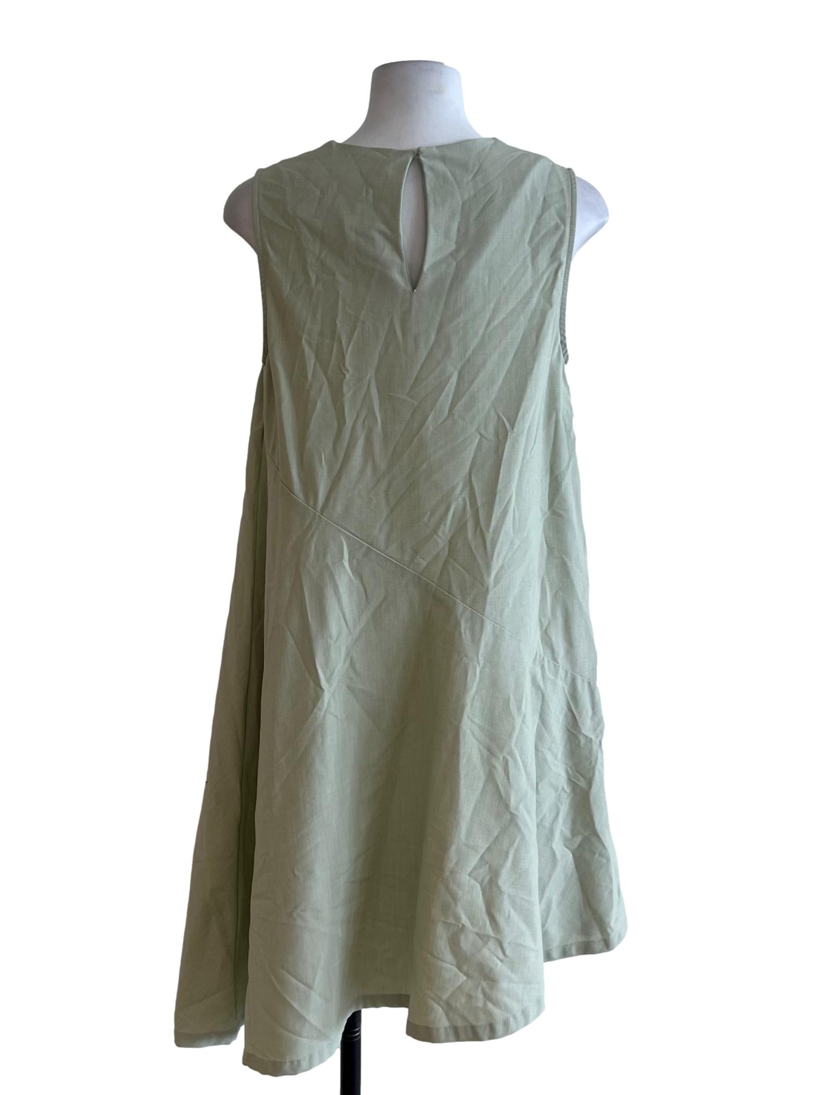 Olive Green Jewel Neckline Shift Dress