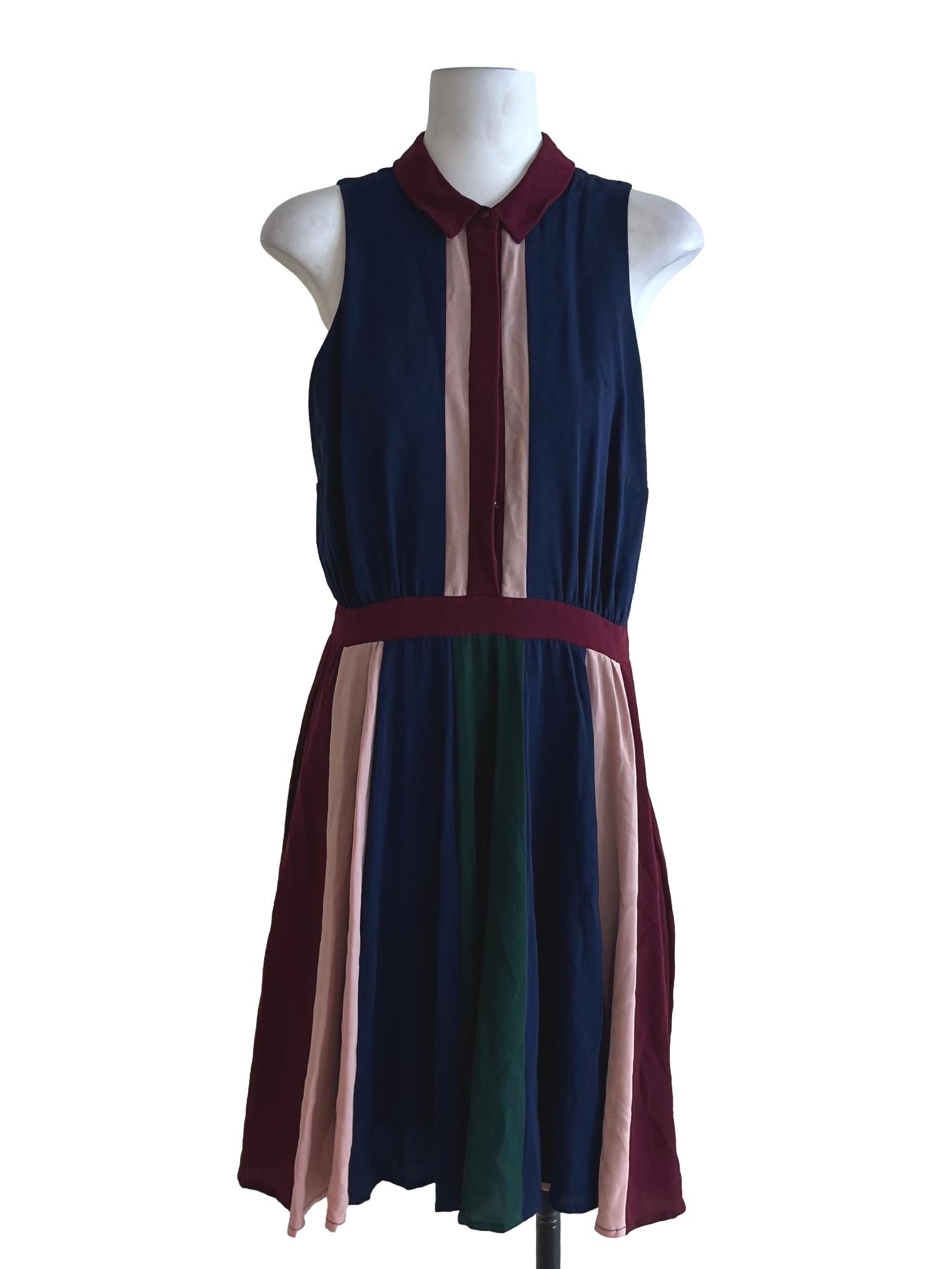Navy Blue Wing Collar A-Line Dress