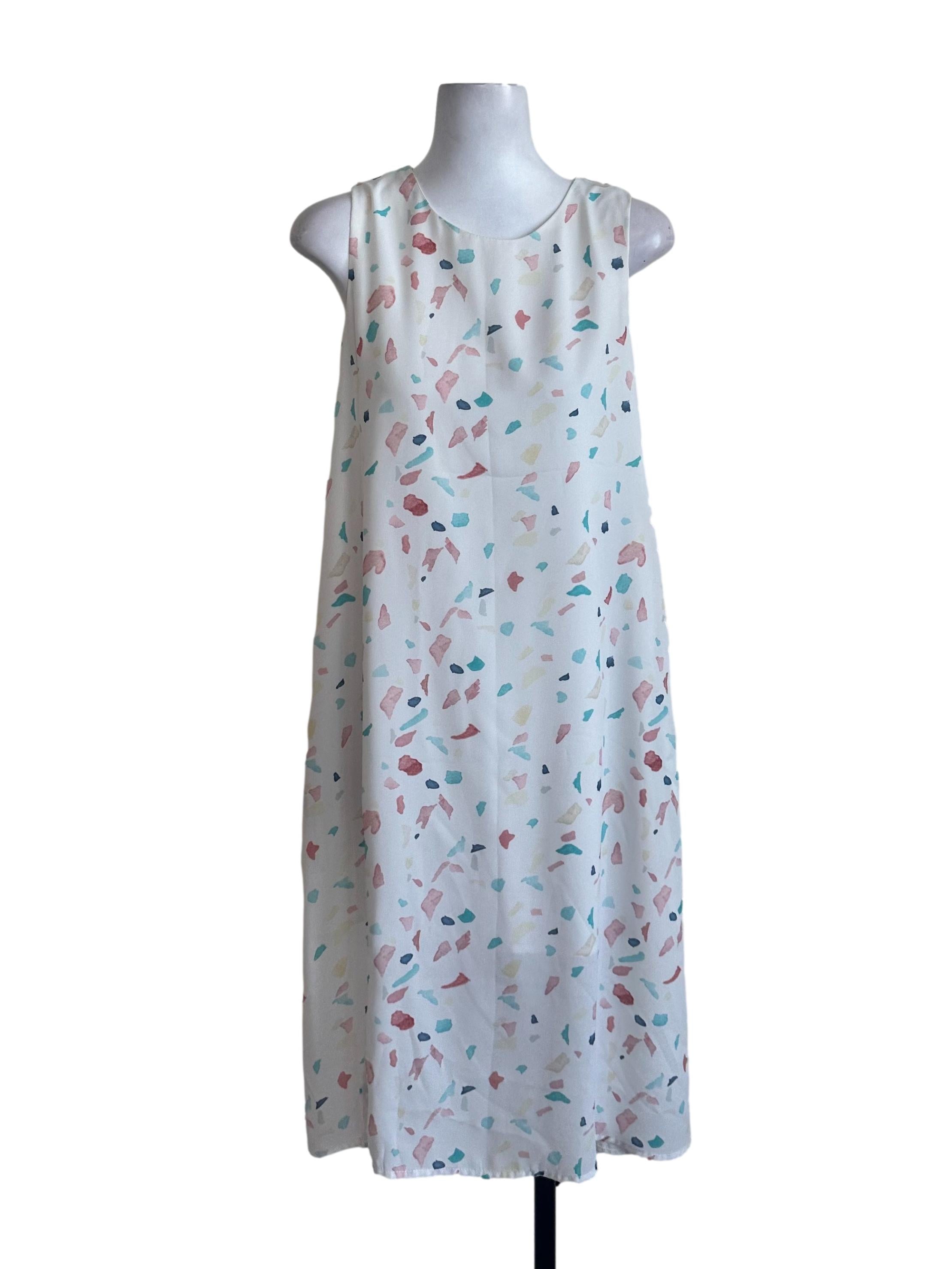 Pearl White Pattern Round Neck Dress