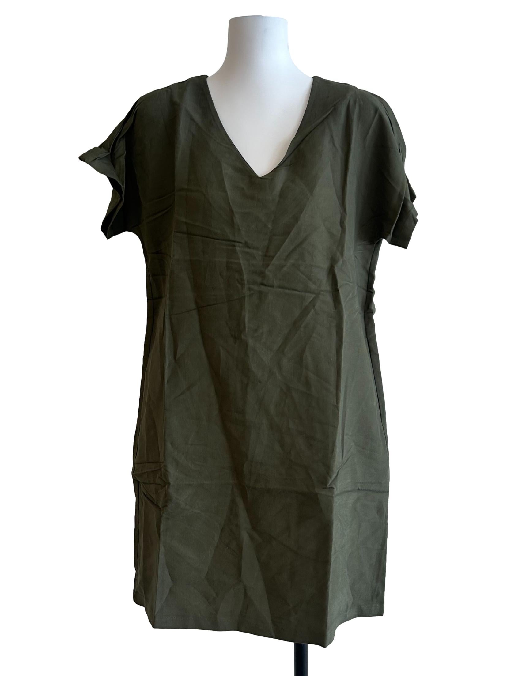 Army Green Viscose Shift Dress OSN