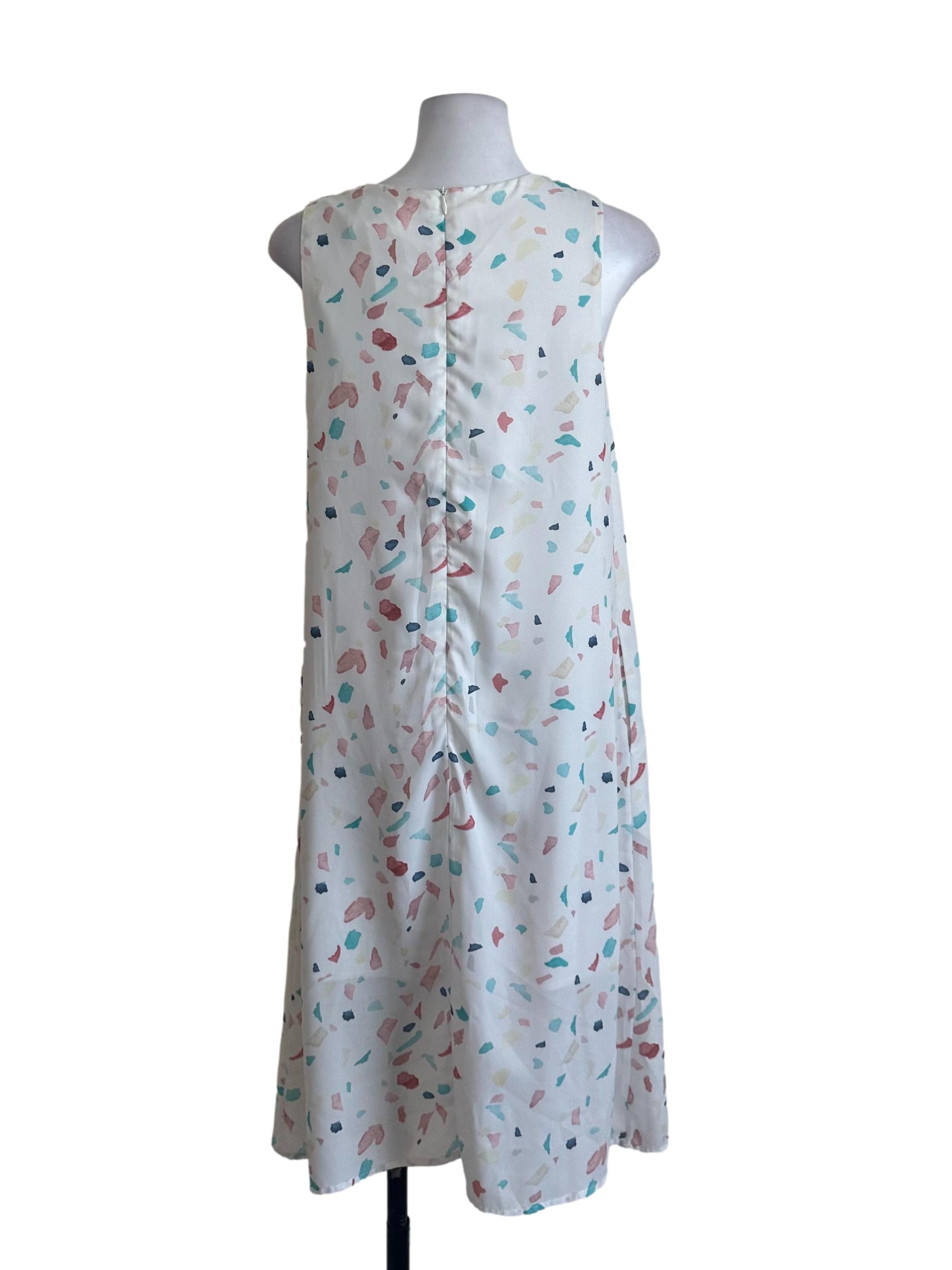 Pearl White Pattern Round Neck Dress