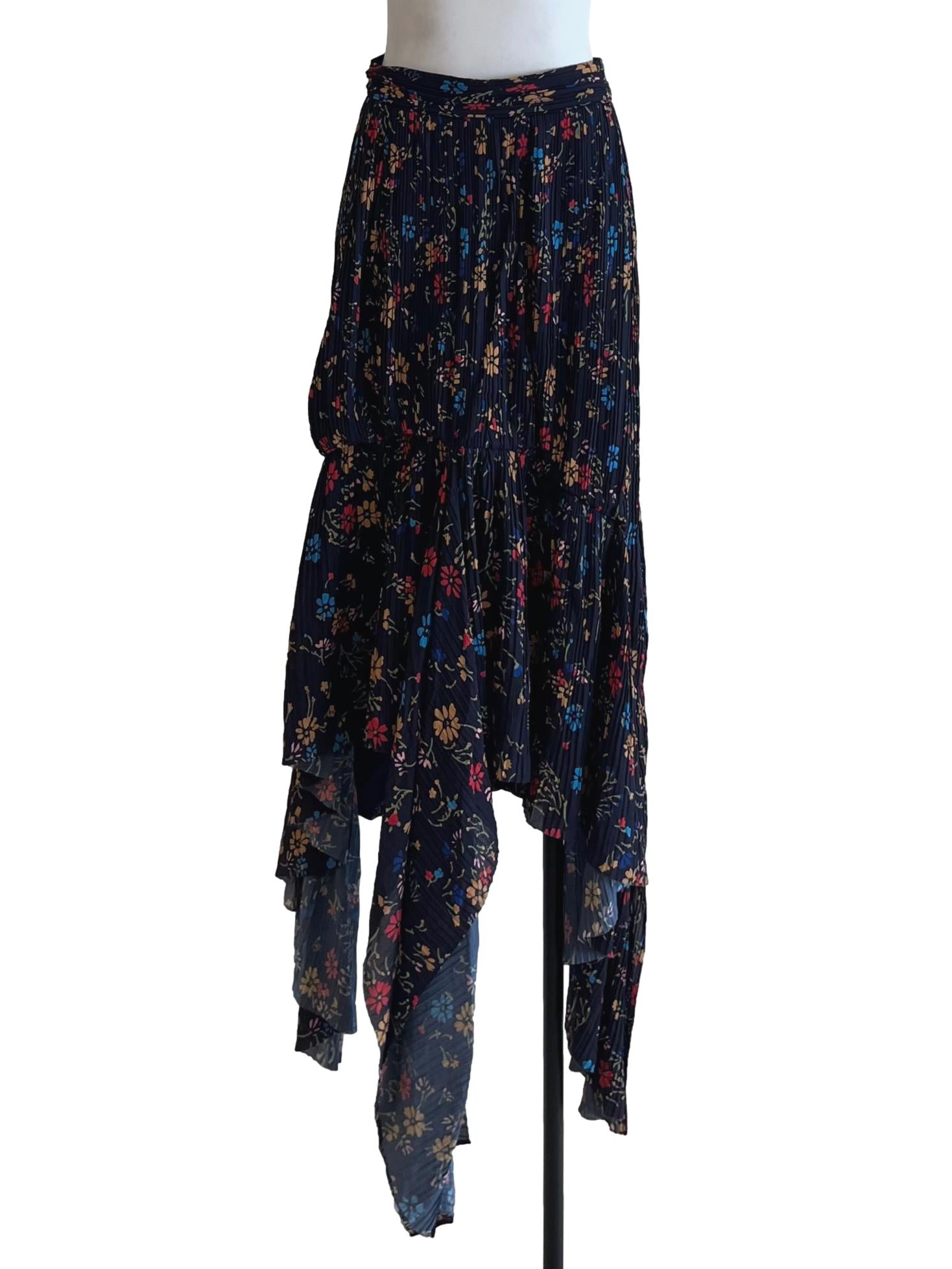 Navy Blue Pleated A-Line Skirt