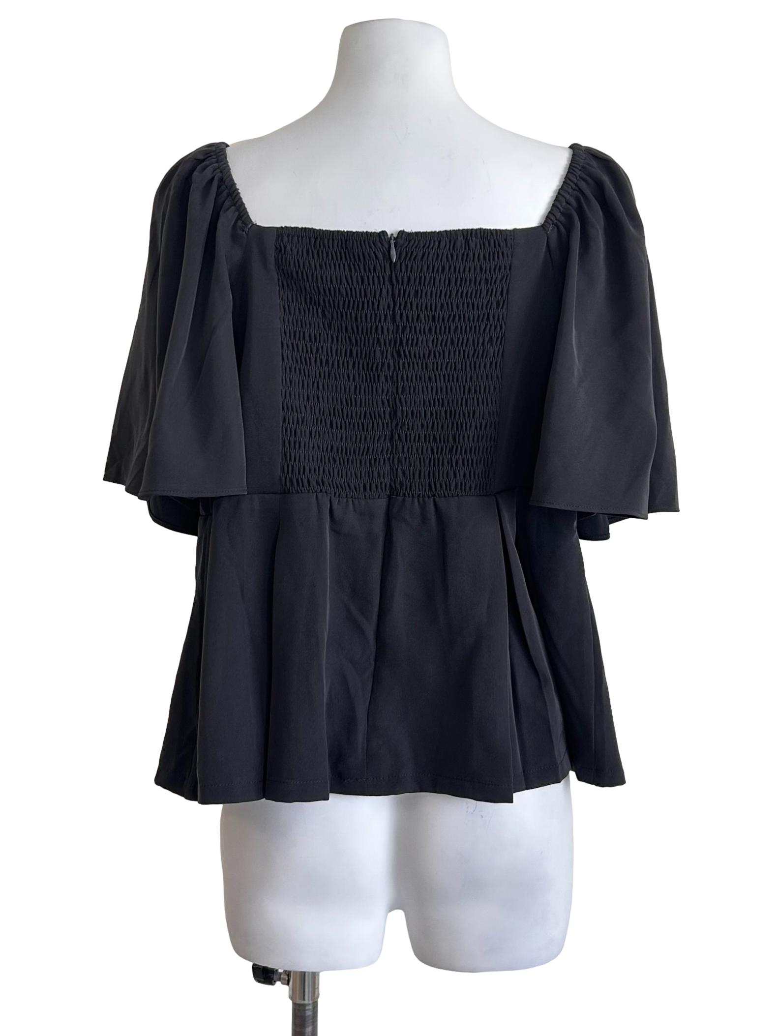 Charcoal Grey Flutter Sleeves Peplum Top
