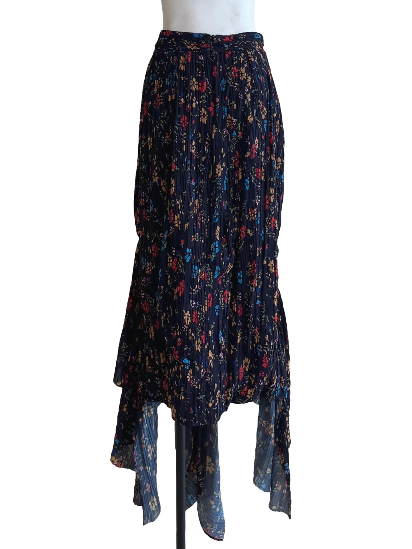 Navy Blue Pleated A-Line Skirt